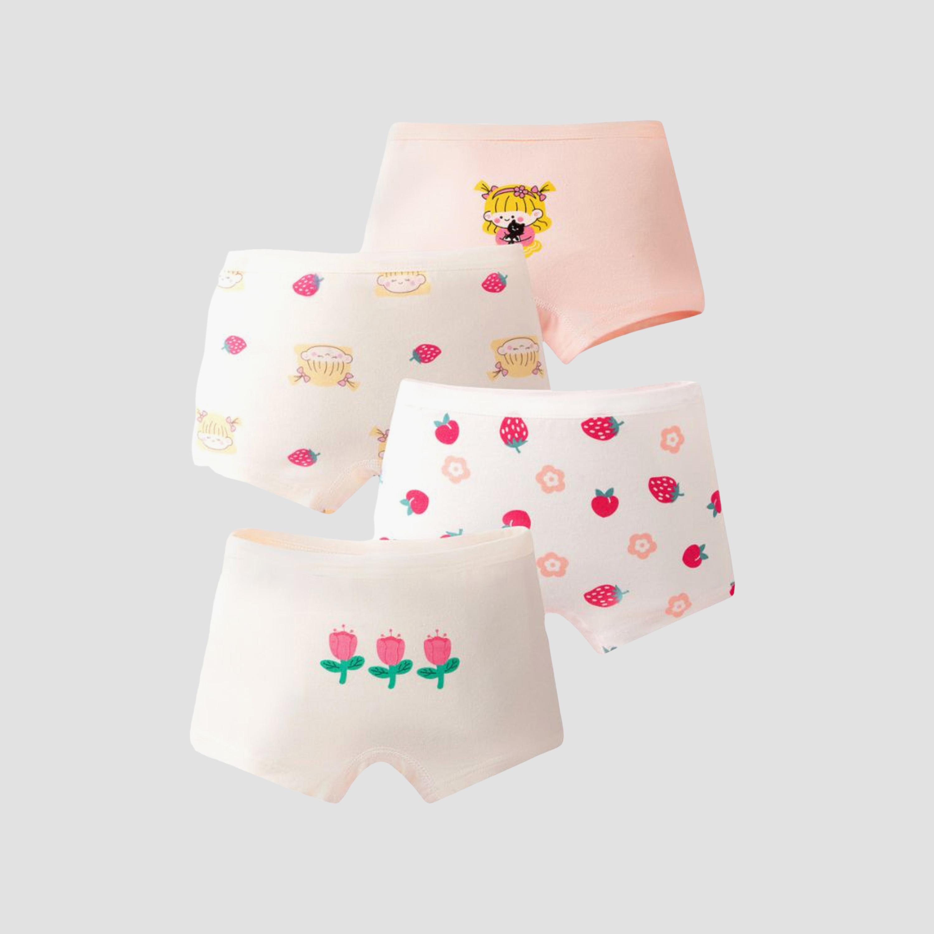 Babyqlo 4-Piece Cotton Strawberry Floral Print Briefs Set-girls-clothing-innerwear-panties-image-1