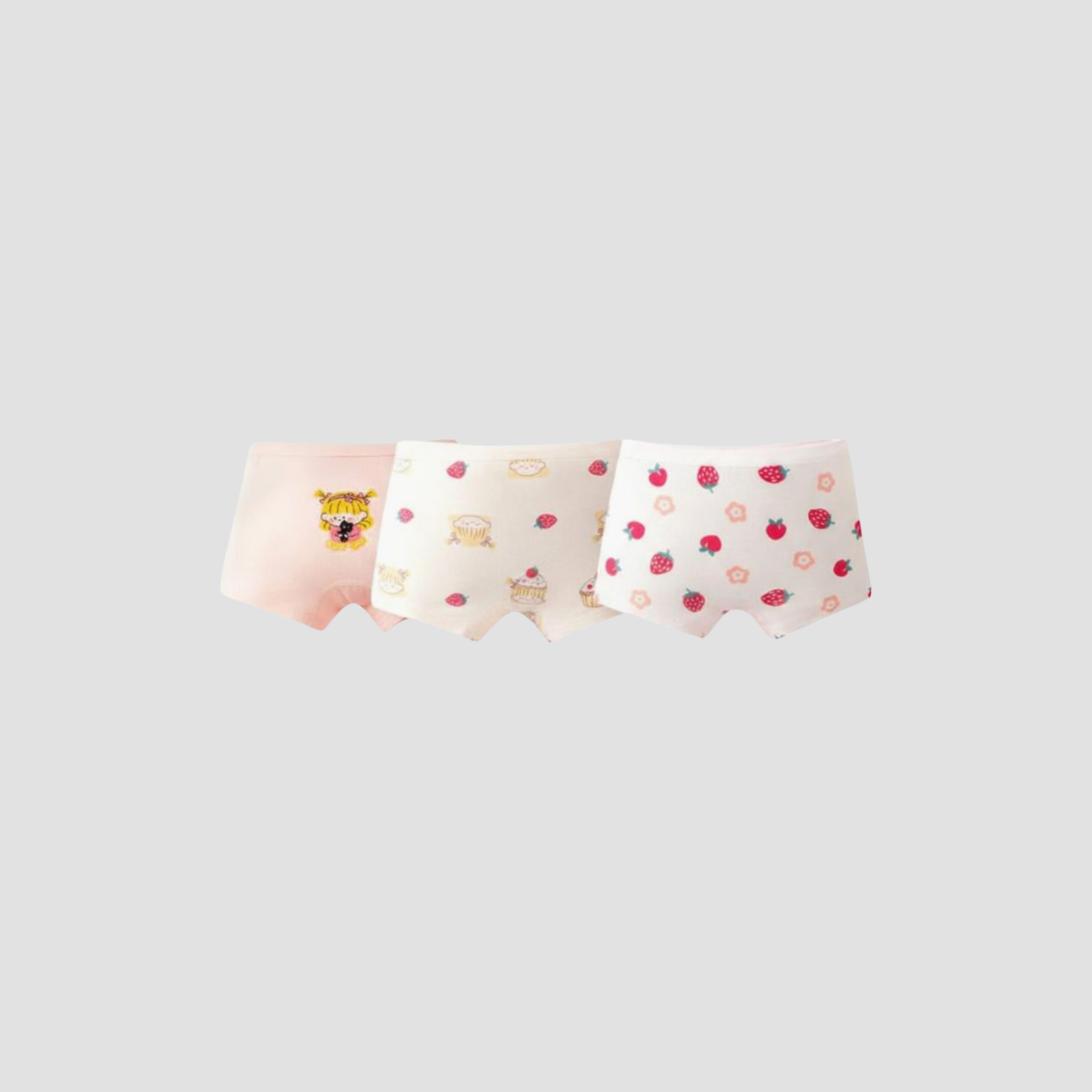 Babyqlo 4-Piece Cotton Strawberry Floral Print Briefs Set-girls-clothing-innerwear-panties-image-2