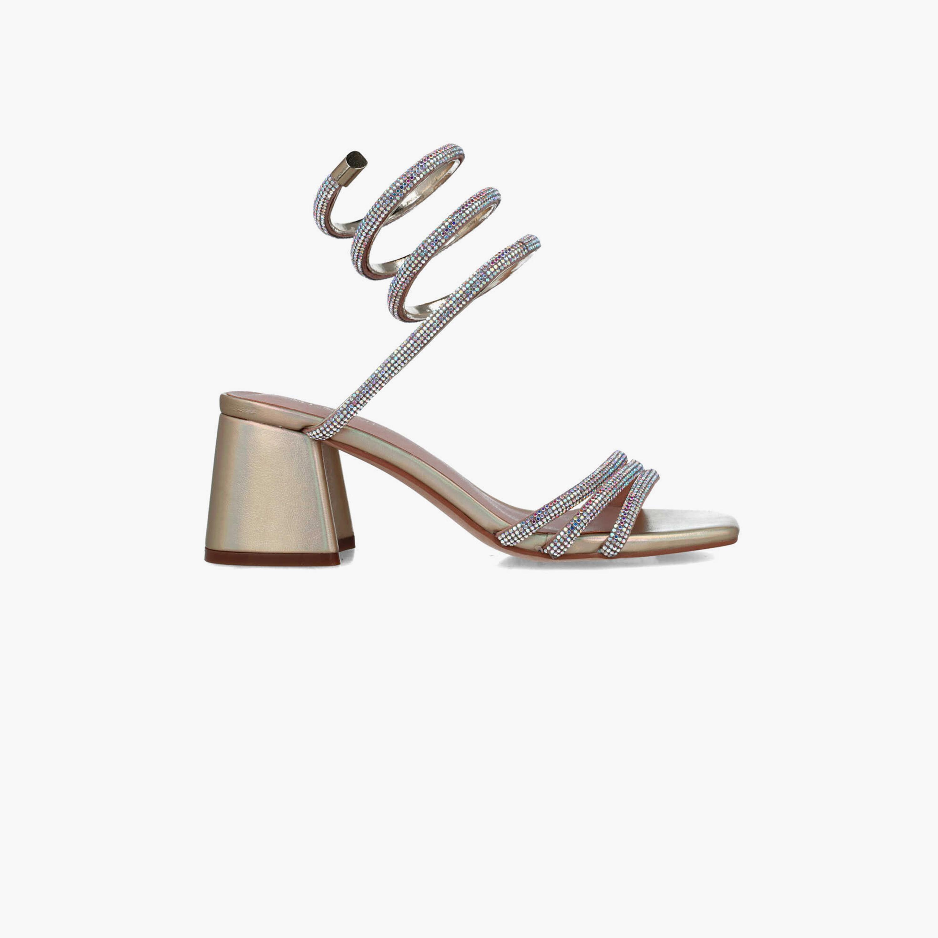 Menbur Women's Metallic Strap Sandals with Embellishment | 24675-women-shoes-heels-image-2