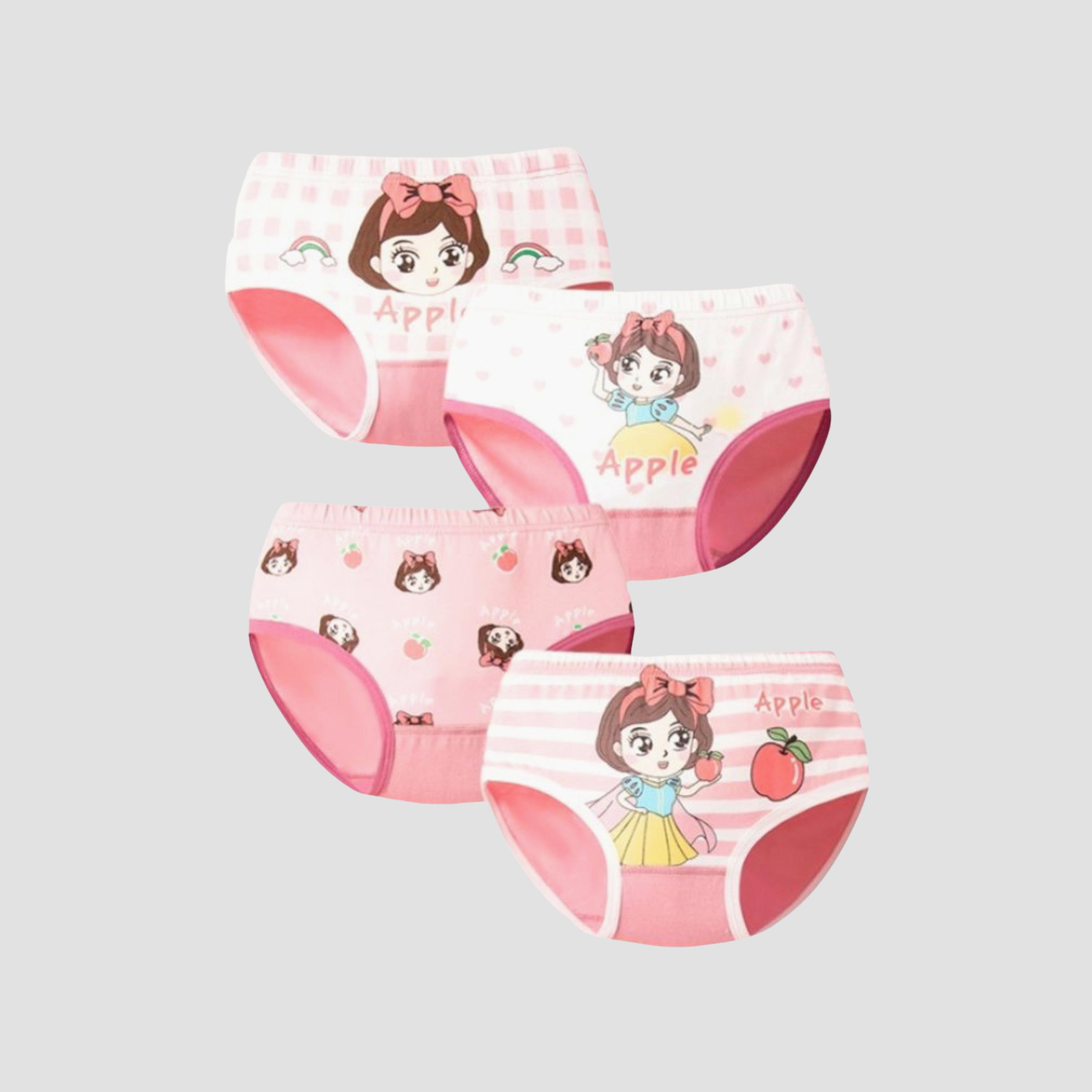 طقم سراويل داخلية (بريفز) قطنية بطبعة فتاة وتفاحة 4 قطع من بيبيكلو-girls-clothing-innerwear-panties-image-2