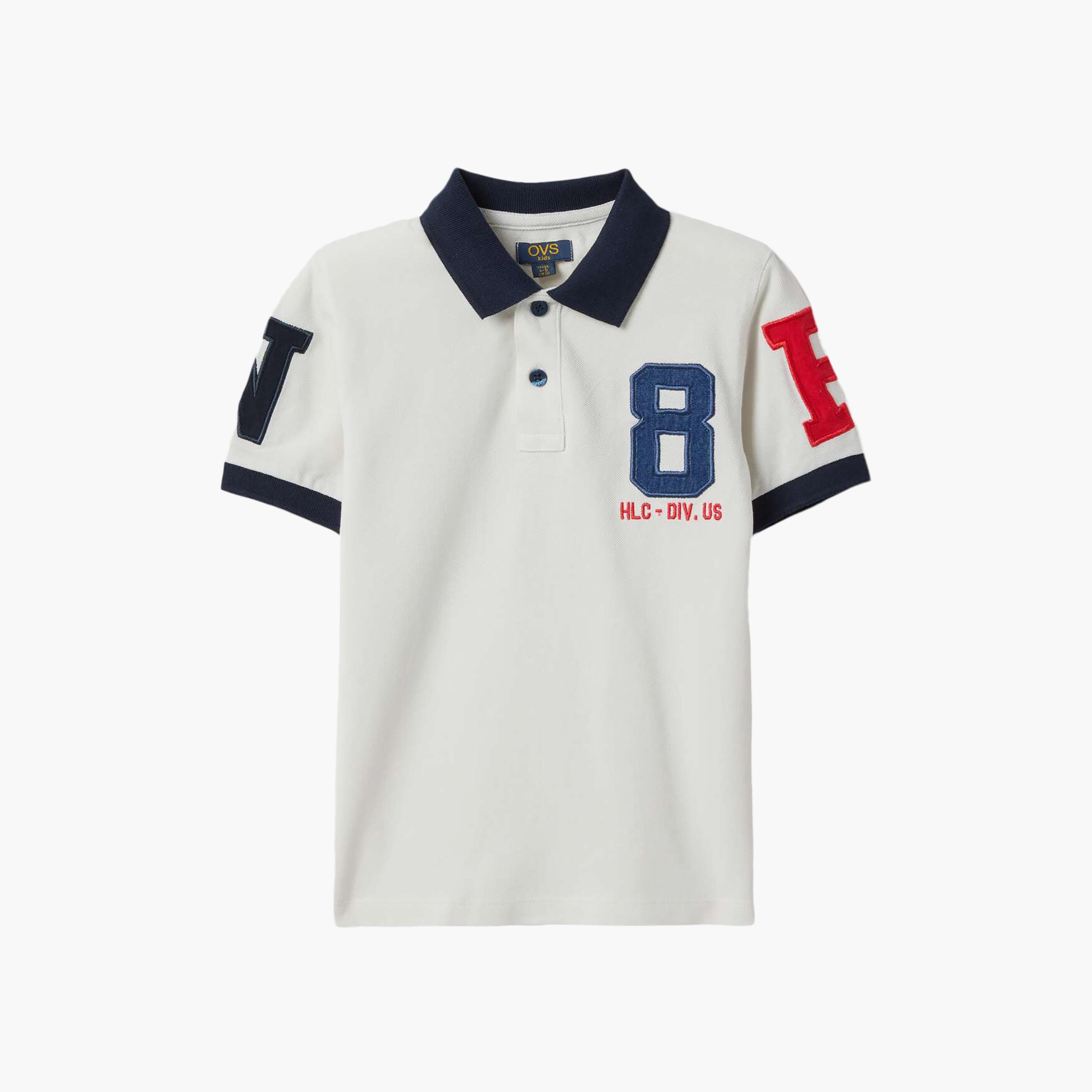 تيشيرت بياقة مطرزة وأكمام قصيرة من اوه في اس-boys-clothing-tshirtsandpolos-image-1