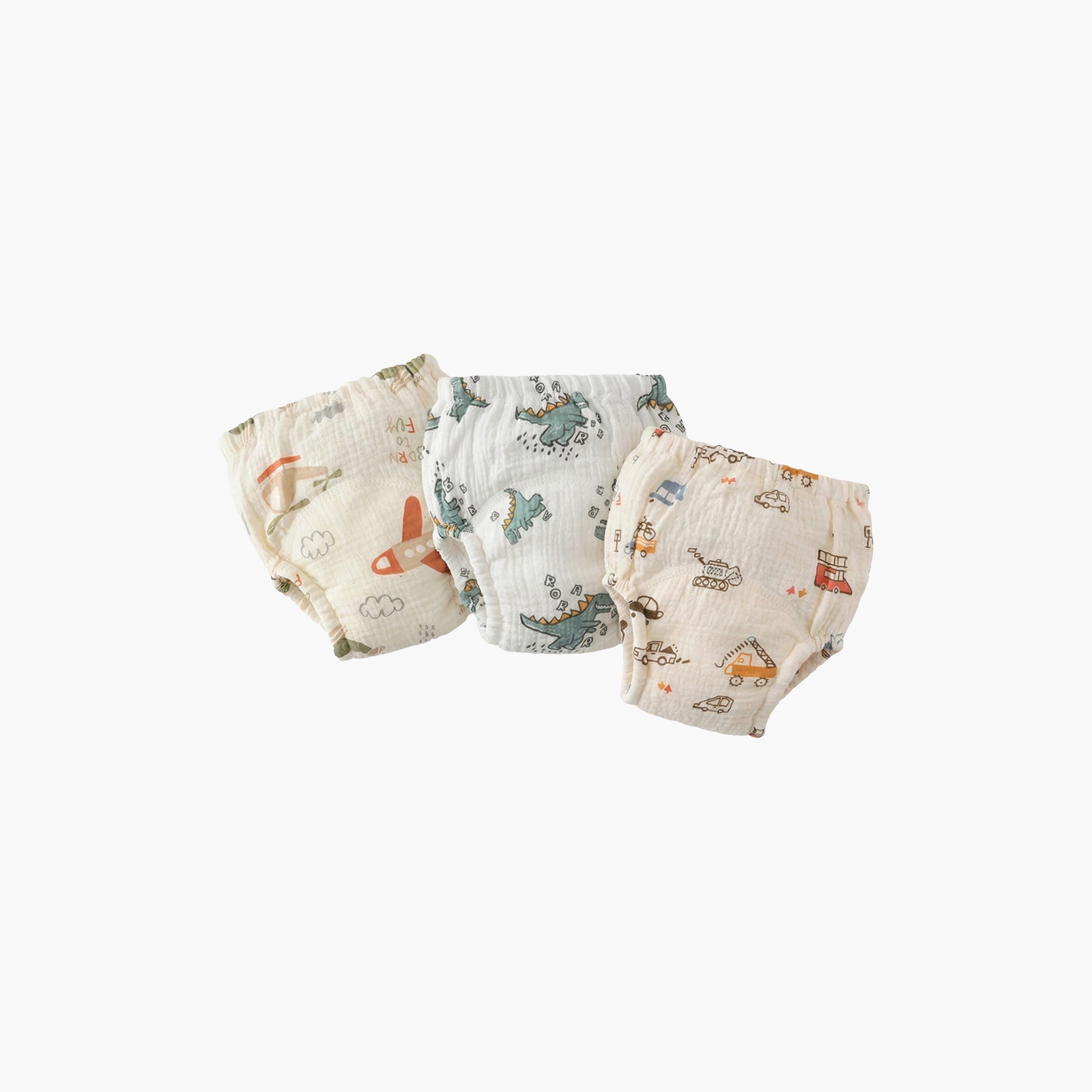 Babyqlo 3-Piece Muslin Dino and Vehicle Potty Training Pants Set-boys-clothing-innerwear-boxersandbriefs-image-1