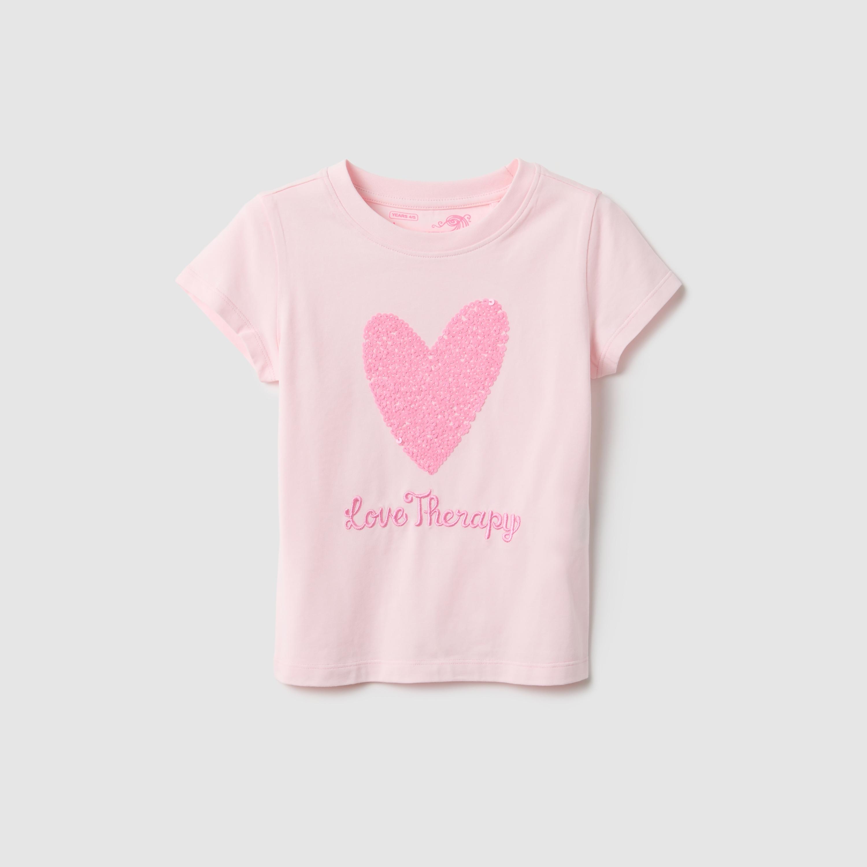 تيشيرت مطرز بعبارة لوف ثيرابي وأكمام قصيرة من أو في إس-girls-clothing-tshirts-image-1