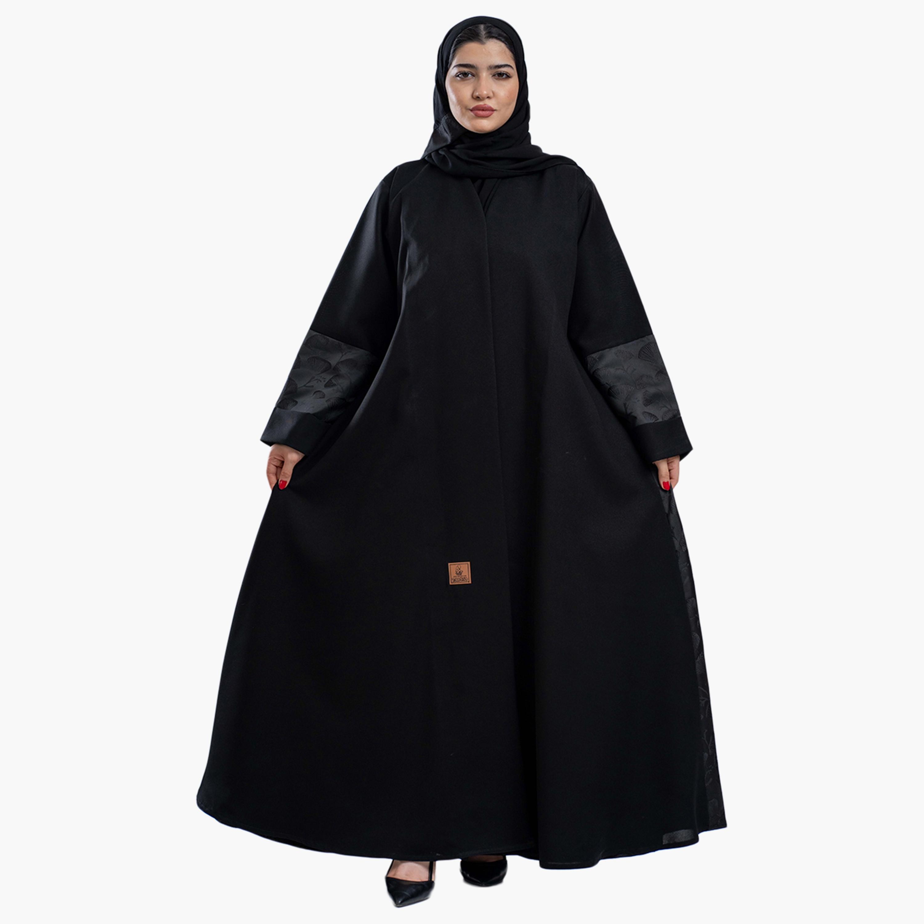 عباية نسائية سوداء مع حجاب من قماش الجاكار بلونين من زاهيه-women-arabicclothing-abayas-image-1