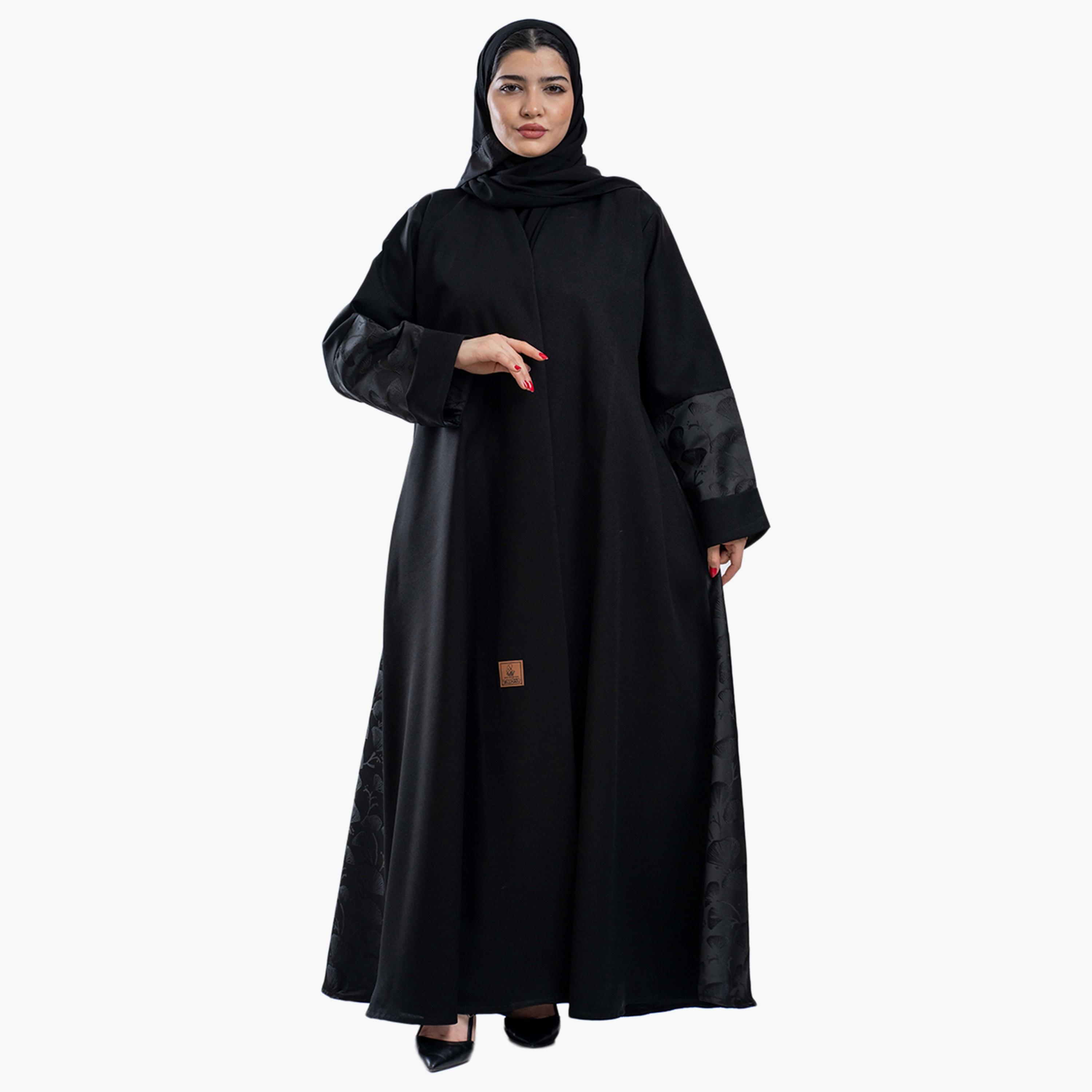 عباية نسائية سوداء مع حجاب من قماش الجاكار بلونين من زاهيه-women-arabicclothing-abayas-image-2