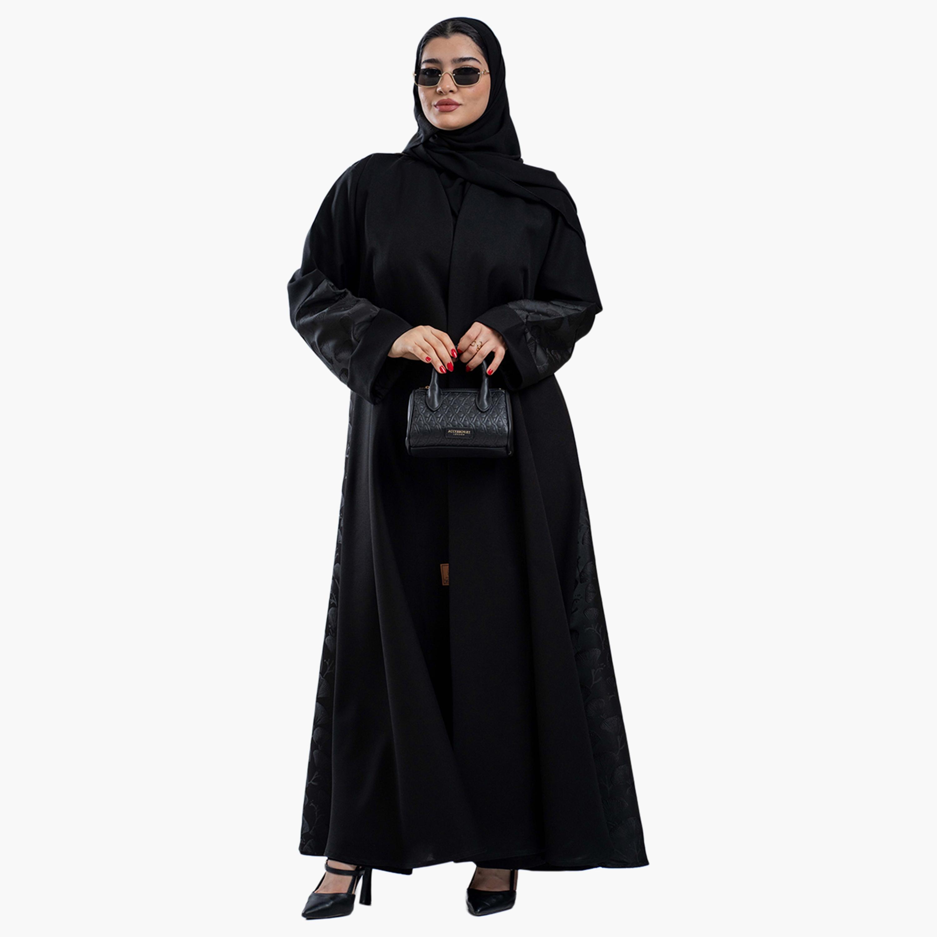 عباية نسائية سوداء مع حجاب من قماش الجاكار بلونين من زاهيه-women-arabicclothing-abayas-image-3