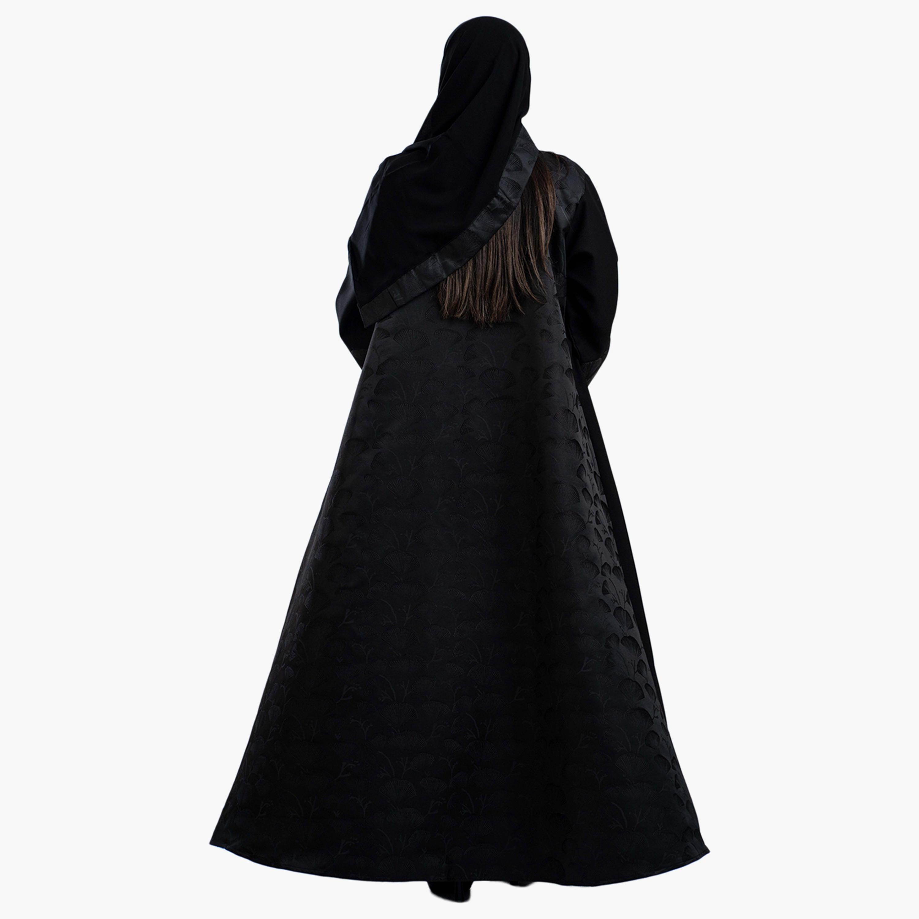 عباية نسائية سوداء مع حجاب من قماش الجاكار بلونين من زاهيه-women-arabicclothing-abayas-image-4
