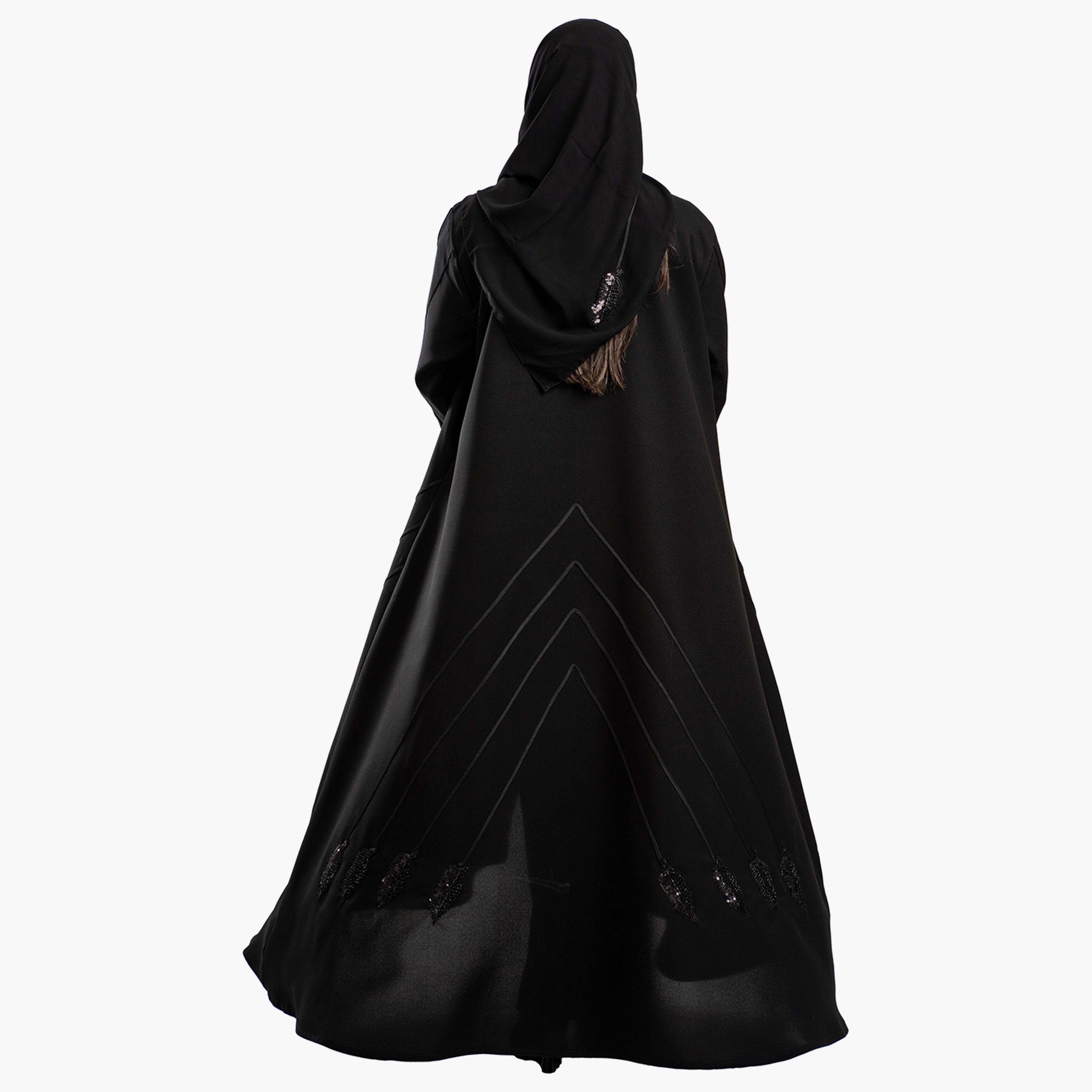 Zahiyh Black Sequins and Embroidered Sleeves Women's Cloche Abaya with Hijab-women-arabicclothing-abayas-image-3