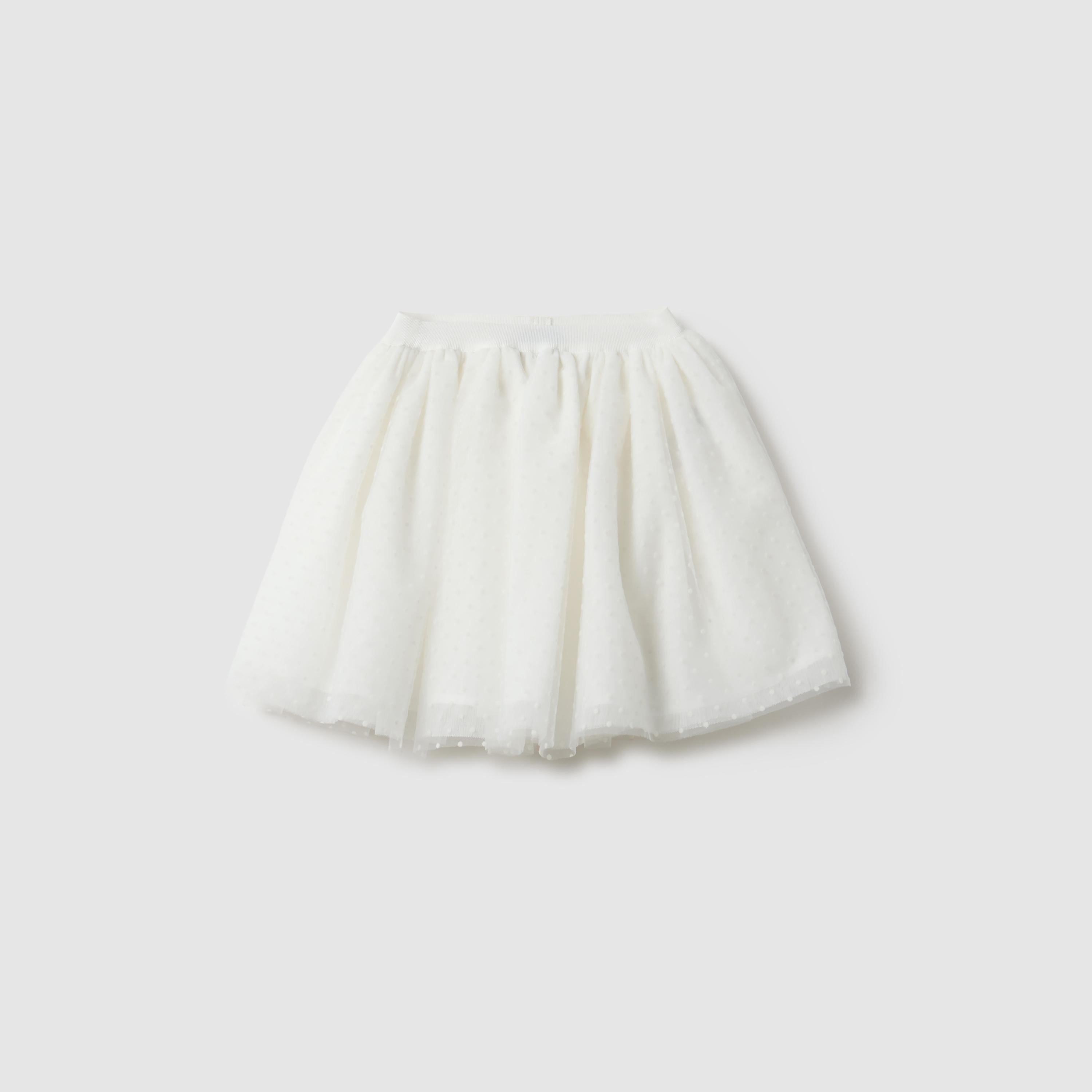 تنورة شيفون "ميش" بخصر مطاطي وطبعة منقطة "بولكا دوت" من أو في إس-girls-clothing-bottoms-skirts-image-1