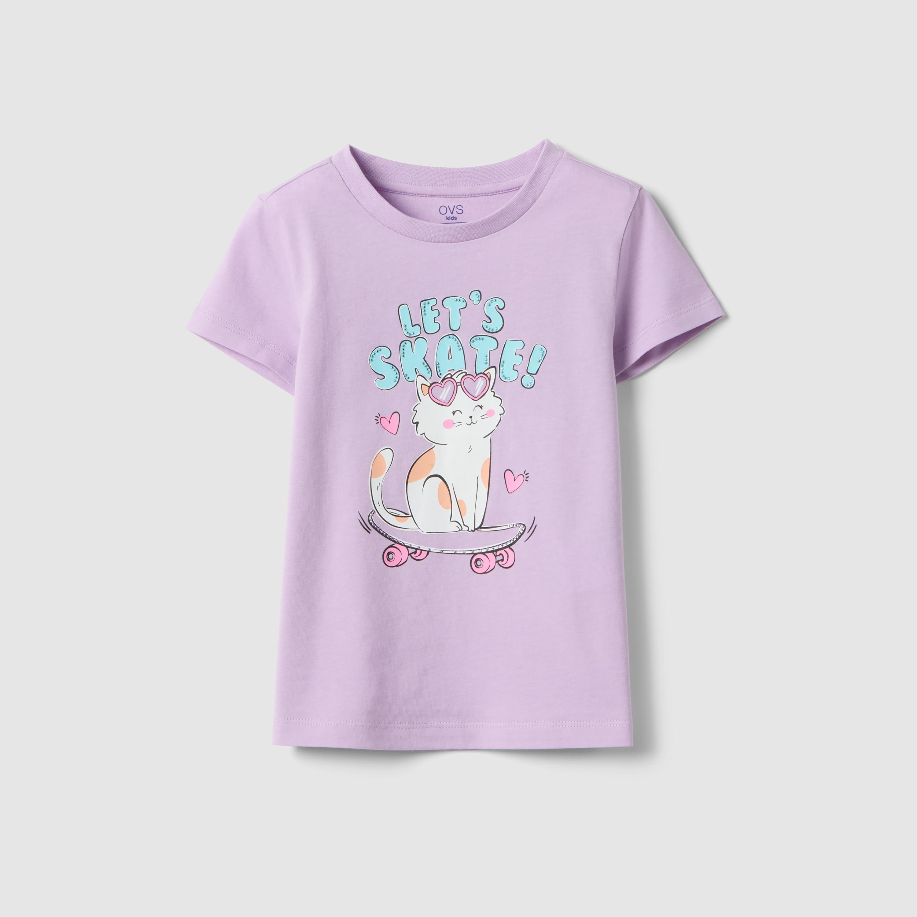 تيشيرت غرافيك أكمام قصيرة بتصميم ليتس سكيت كيتي من أو في إس-girls-clothing-tshirts-image-1