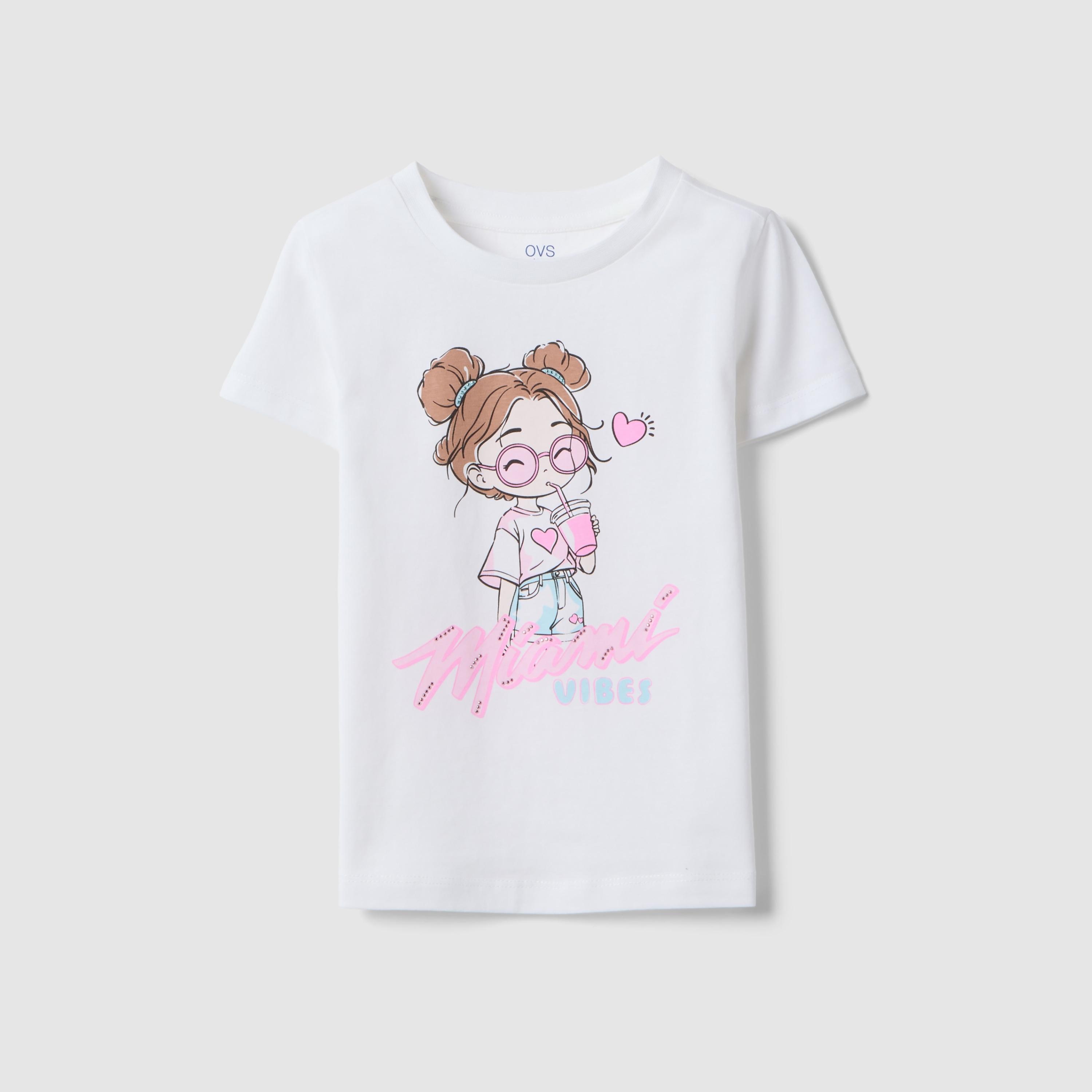تيشيرت غرافيك أكمام قصيرة بتصميم ميامي فايبز من أو في إس-girls-clothing-tshirts-image-1