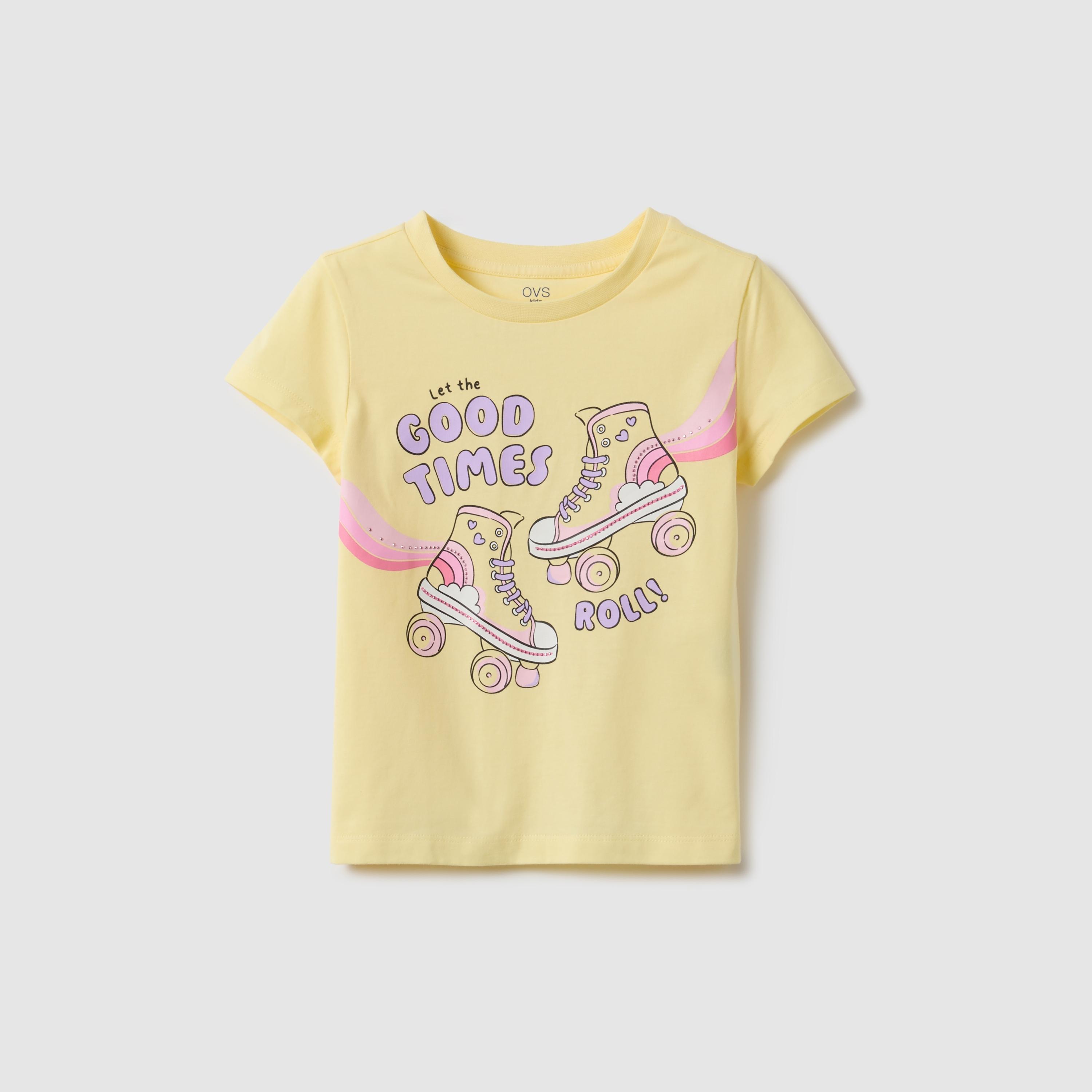 تيشيرت غرافيك أكمام قصيرة بتصميم غود تايمز من أو في إس-girls-clothing-tshirts-image-1