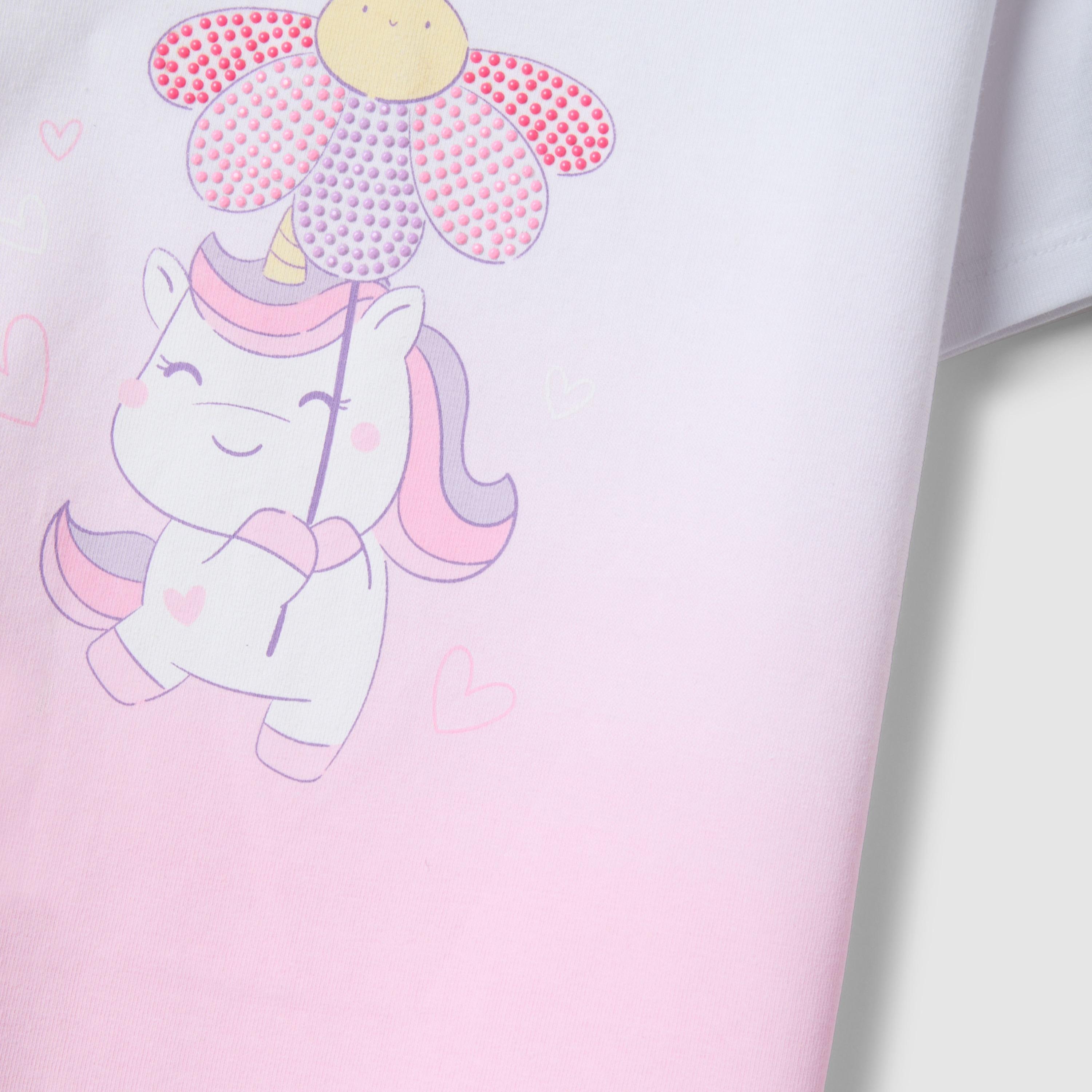 تيشيرت مطبوع أكمام قصيرة بتصميم يونيكورن من أو في إس-girls-clothing-tshirts-image-3