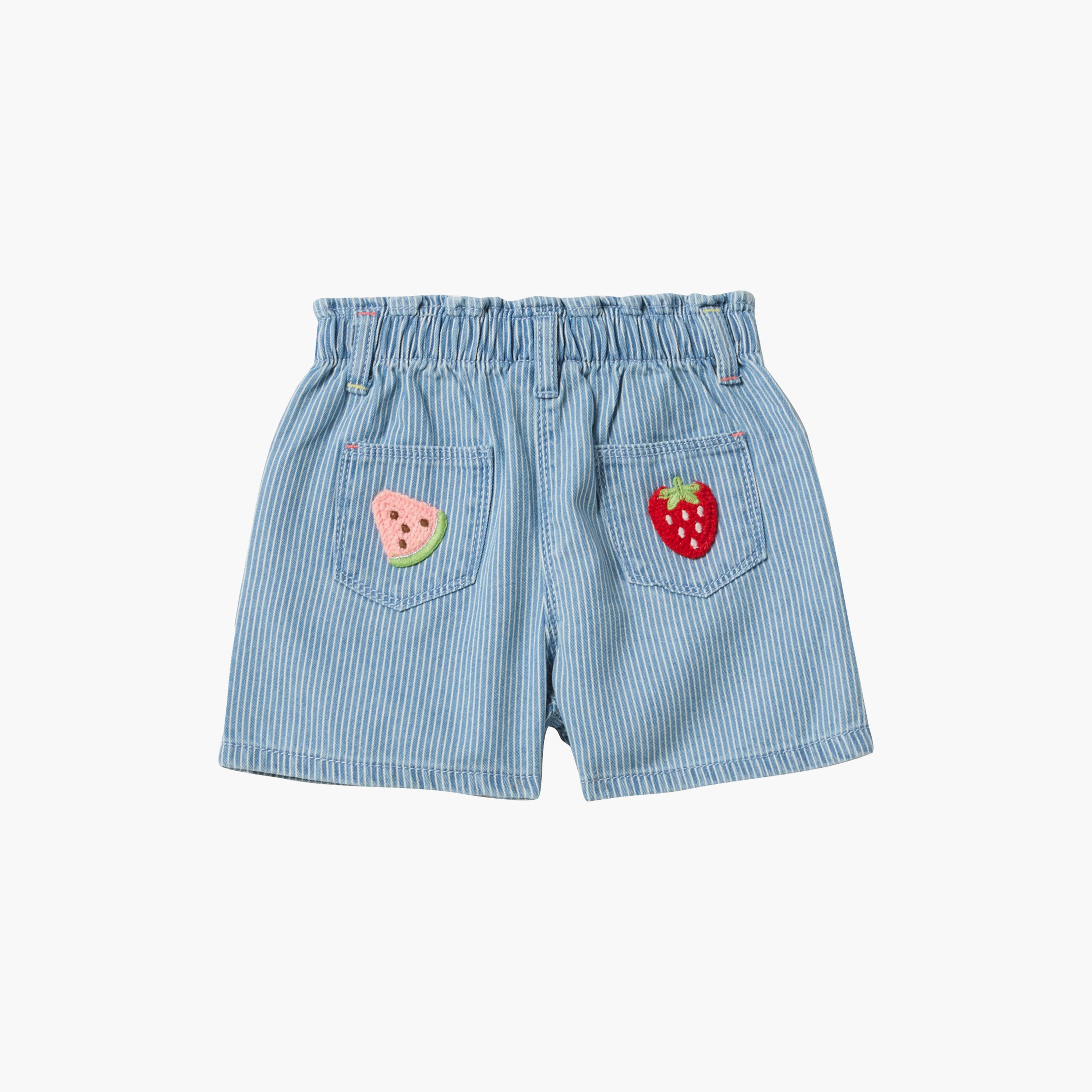 OVS Cotton Blend Striped Buttoned Shorts-baby-girls-clothing-bottoms-shorts-image-2