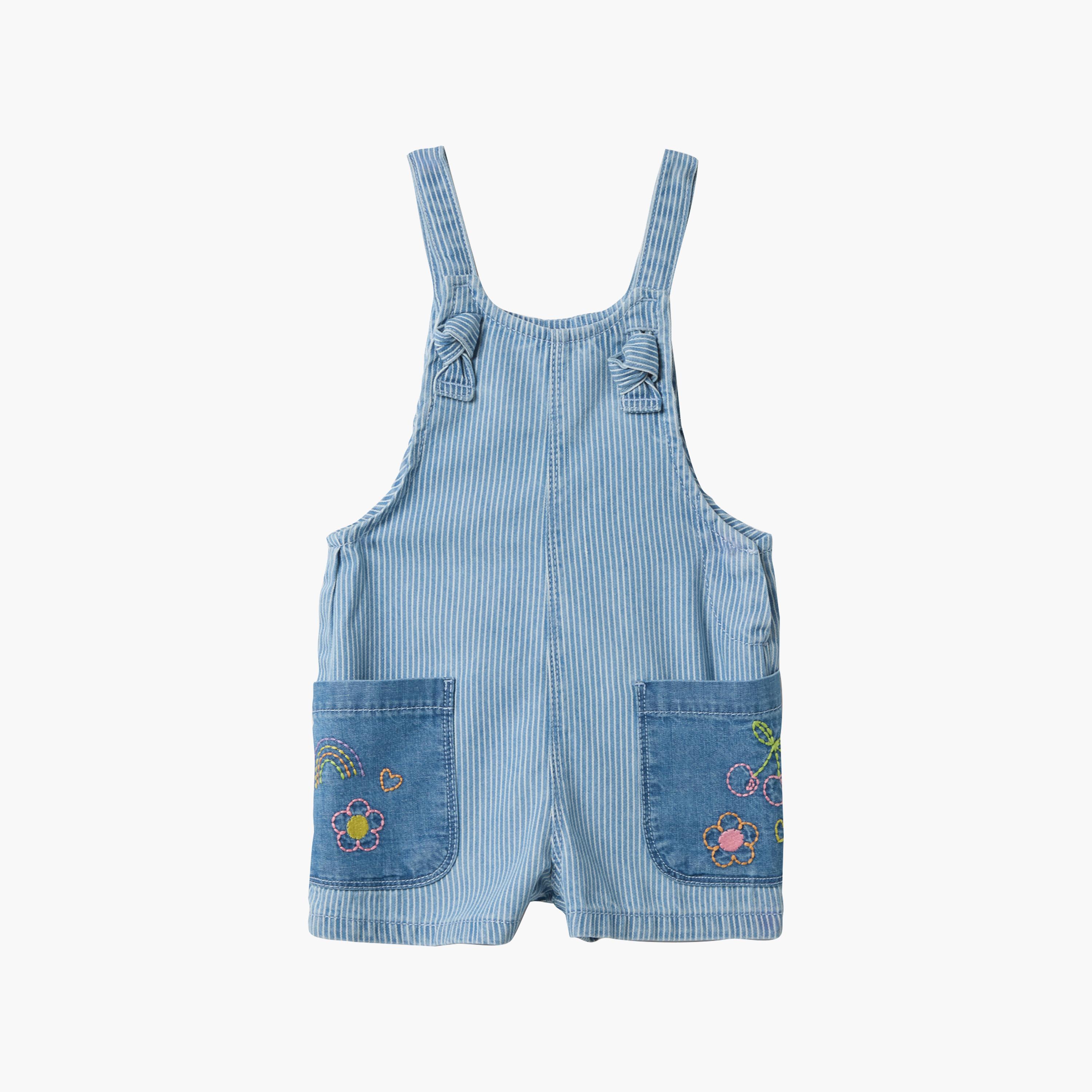 OVS Strapped Denim Dungaree with Front Embroidered Pockets-baby-girls-clothing-dressesandjumpsuits-image-1