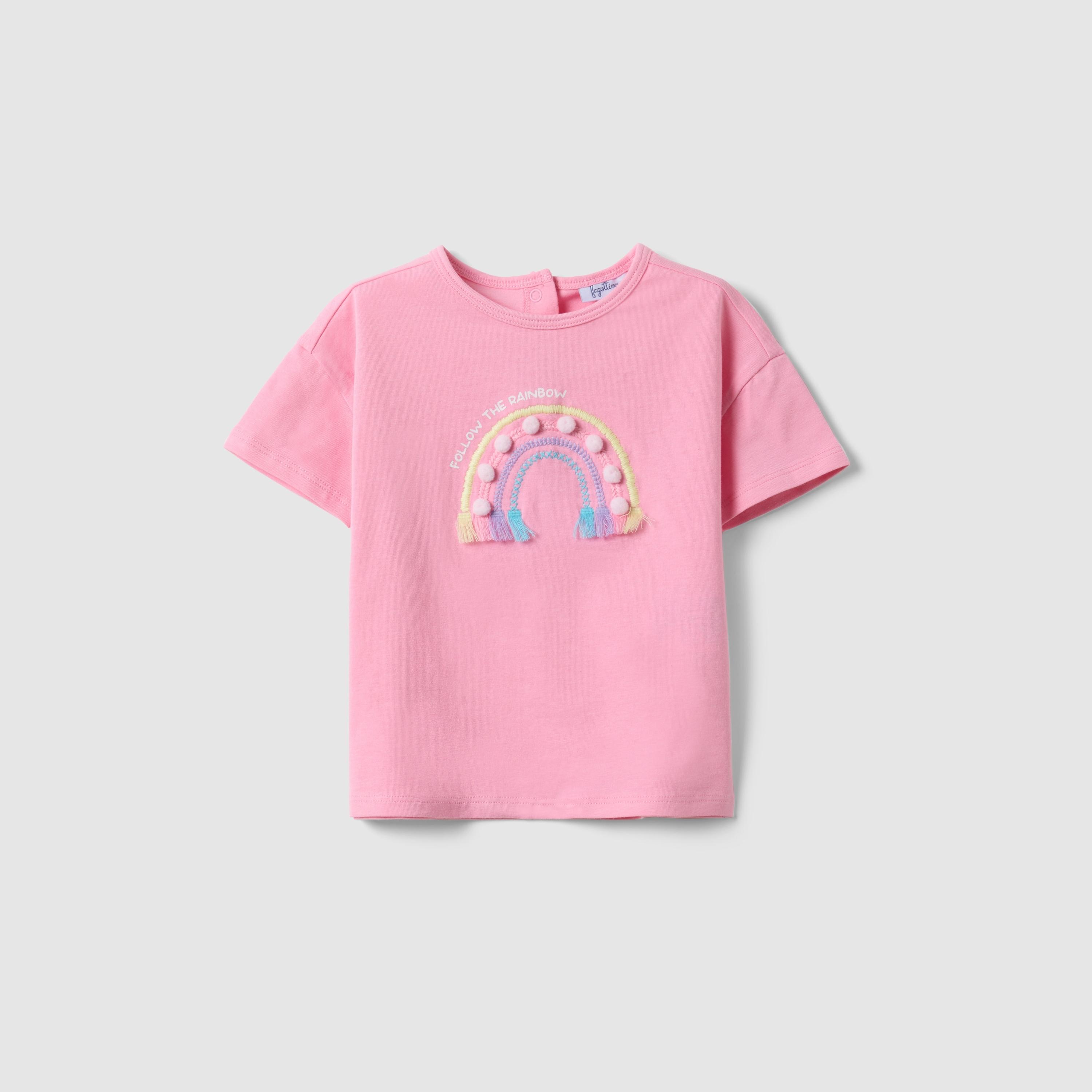 OVS Short Sleeves Rainbow Embroidered T-Shirt-girls-clothing-tshirts-image-1