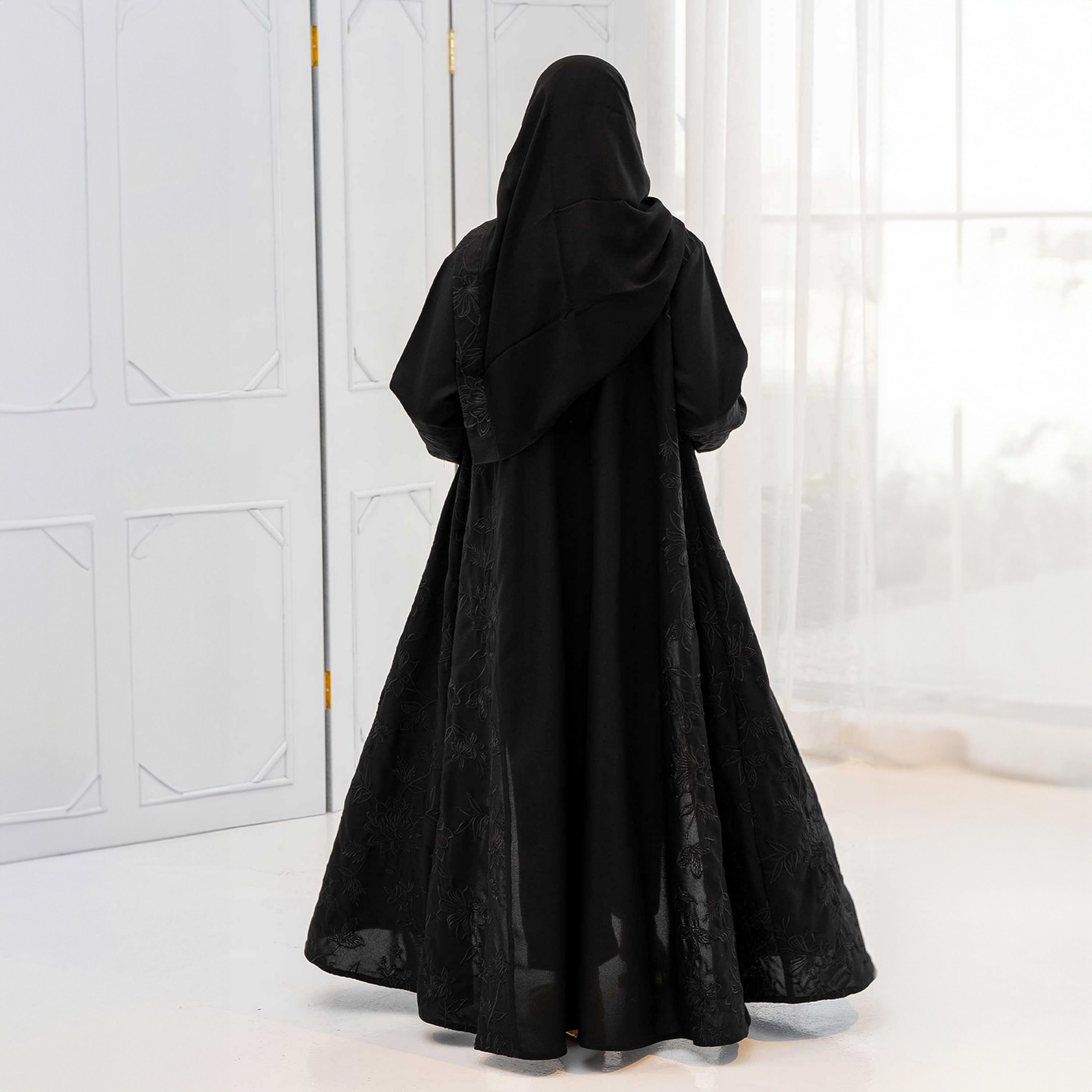 عباية نسائية سوداء مطرزة بالورود مع حجاب من زاهيه-women-arabicclothing-abayas-image-4