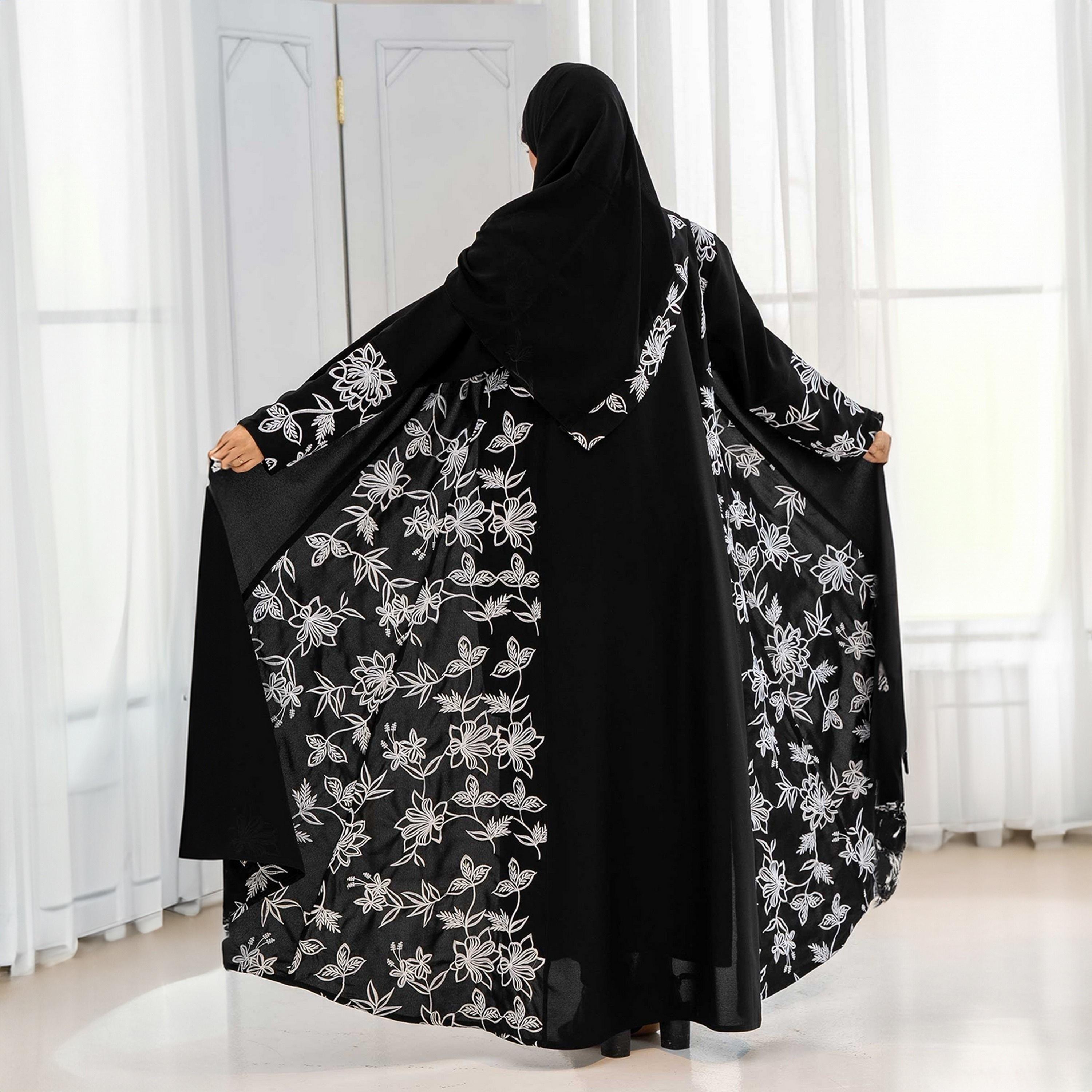 عباية نسائية سوداء مطرزة بالورود مع حجاب من زاهيه-women-arabicclothing-abayas-image-4
