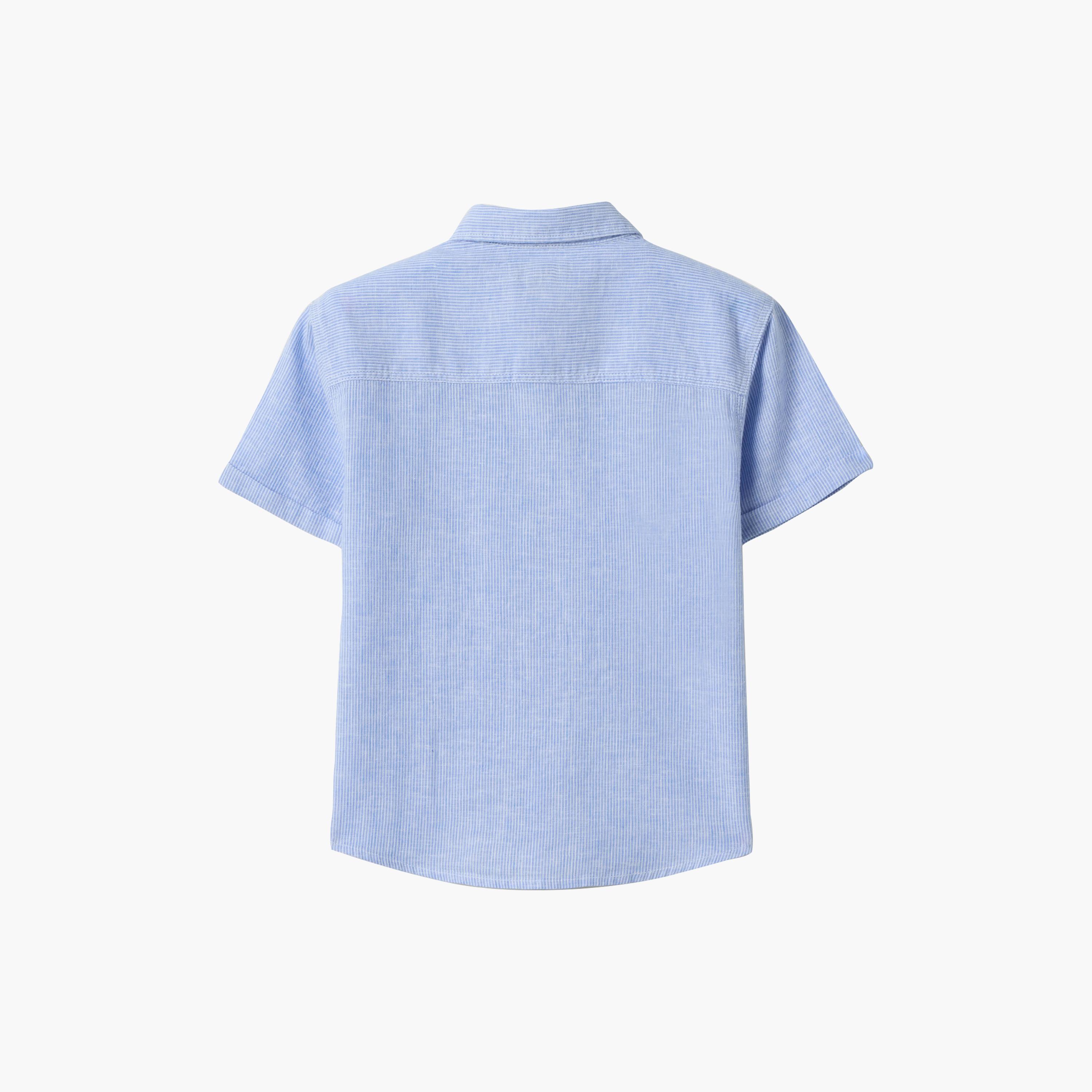 قميص مخطط رأسياً بأكمام قصيرة وقصة عادية (ريجيلار فيت) من أو في إس-boys-clothing-shirts-image-2
