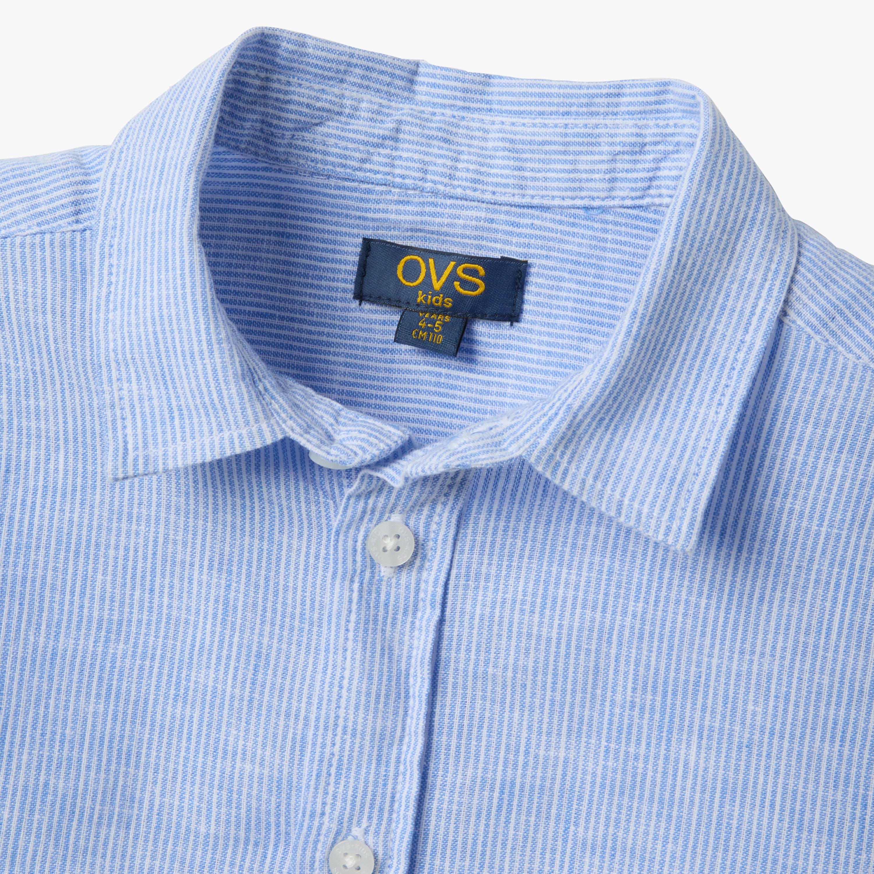 قميص مخطط رأسياً بأكمام قصيرة وقصة عادية (ريجيلار فيت) من أو في إس-boys-clothing-shirts-image-3