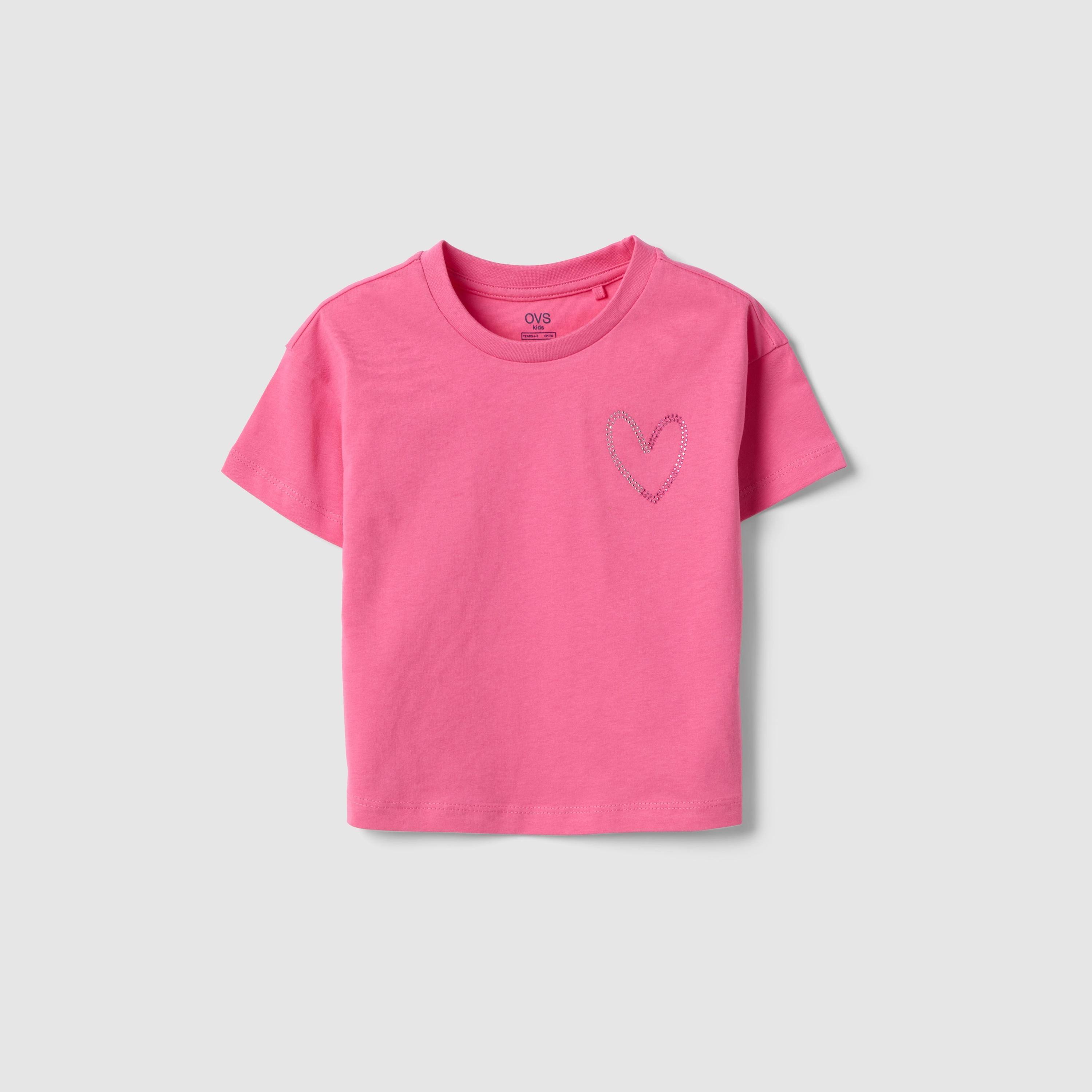 OVS Short Sleeves Glittery Heart Enriched T-Shirt-girls-clothing-tshirts-image-1
