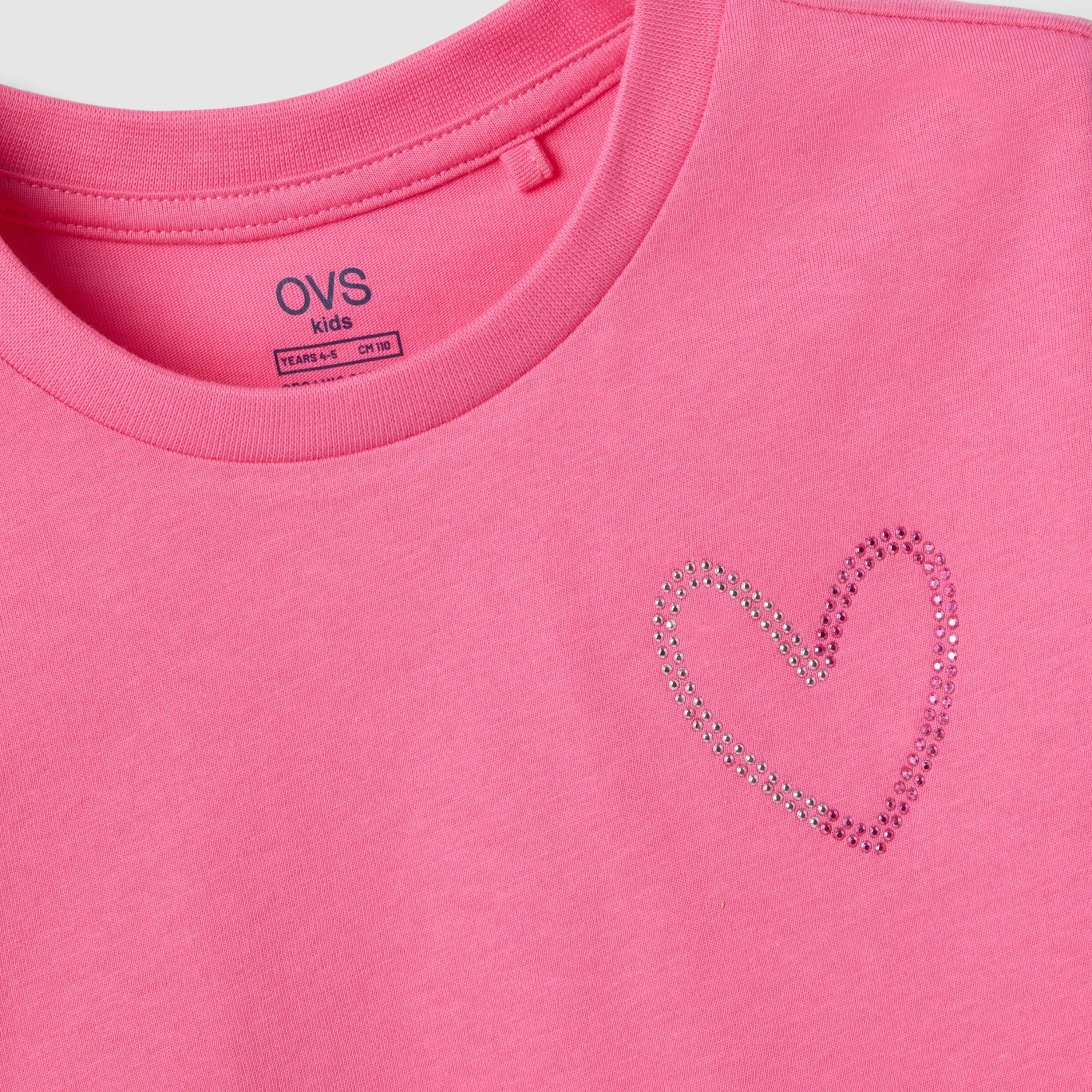 OVS Short Sleeves Glittery Heart Enriched T-Shirt-girls-clothing-tshirts-image-3