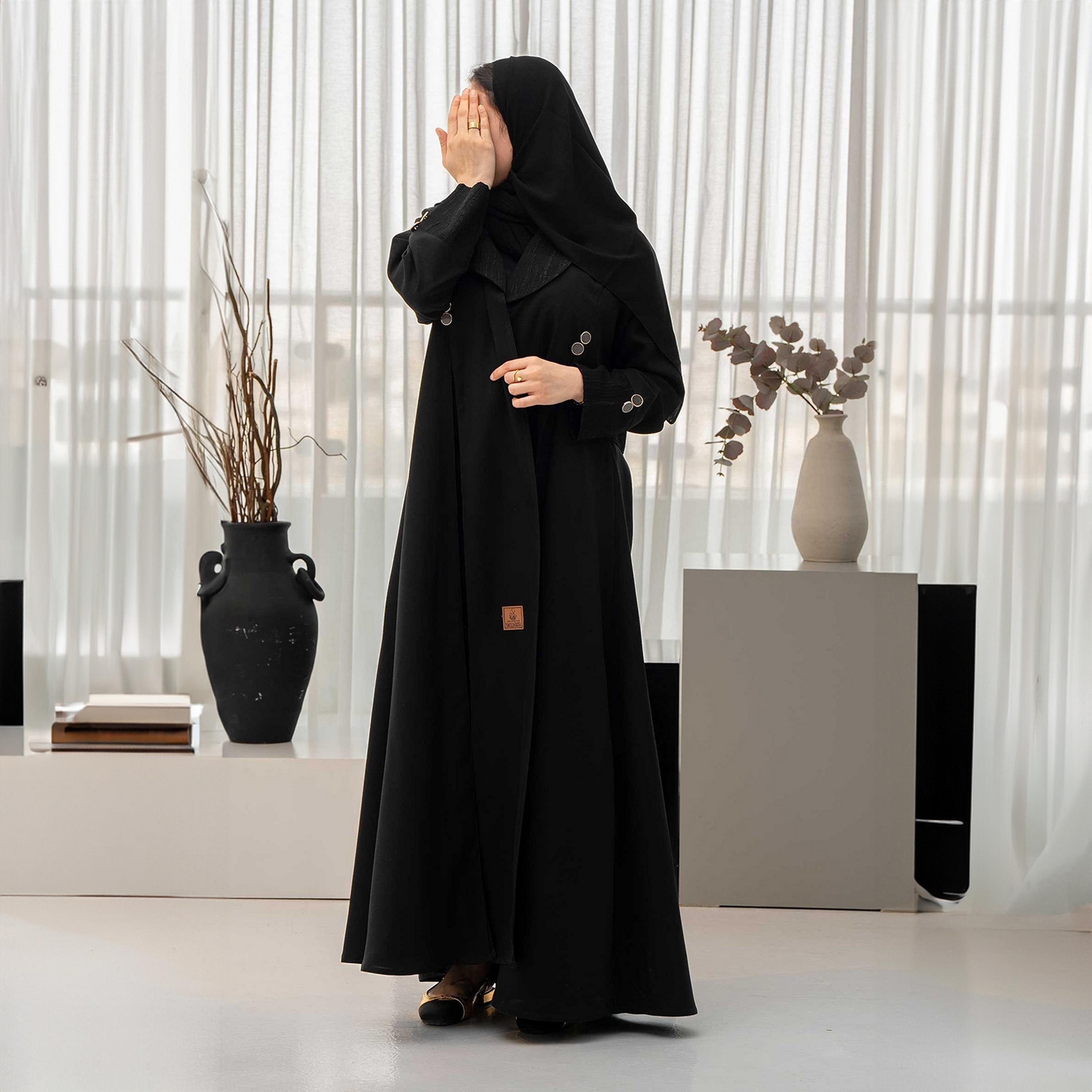 عباية نسائية سوداء الجاكار مع حجاب من زاهيه-women-arabicclothing-abayas-image-2
