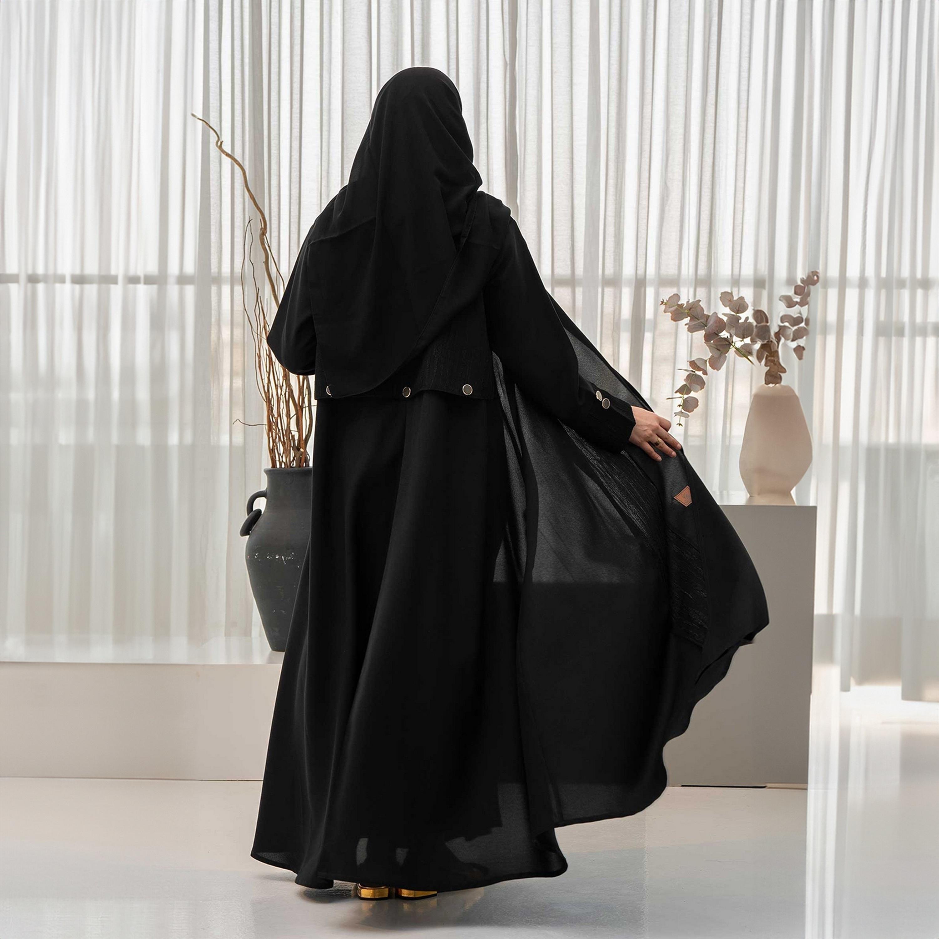 عباية نسائية سوداء الجاكار مع حجاب من زاهيه-women-arabicclothing-abayas-image-4