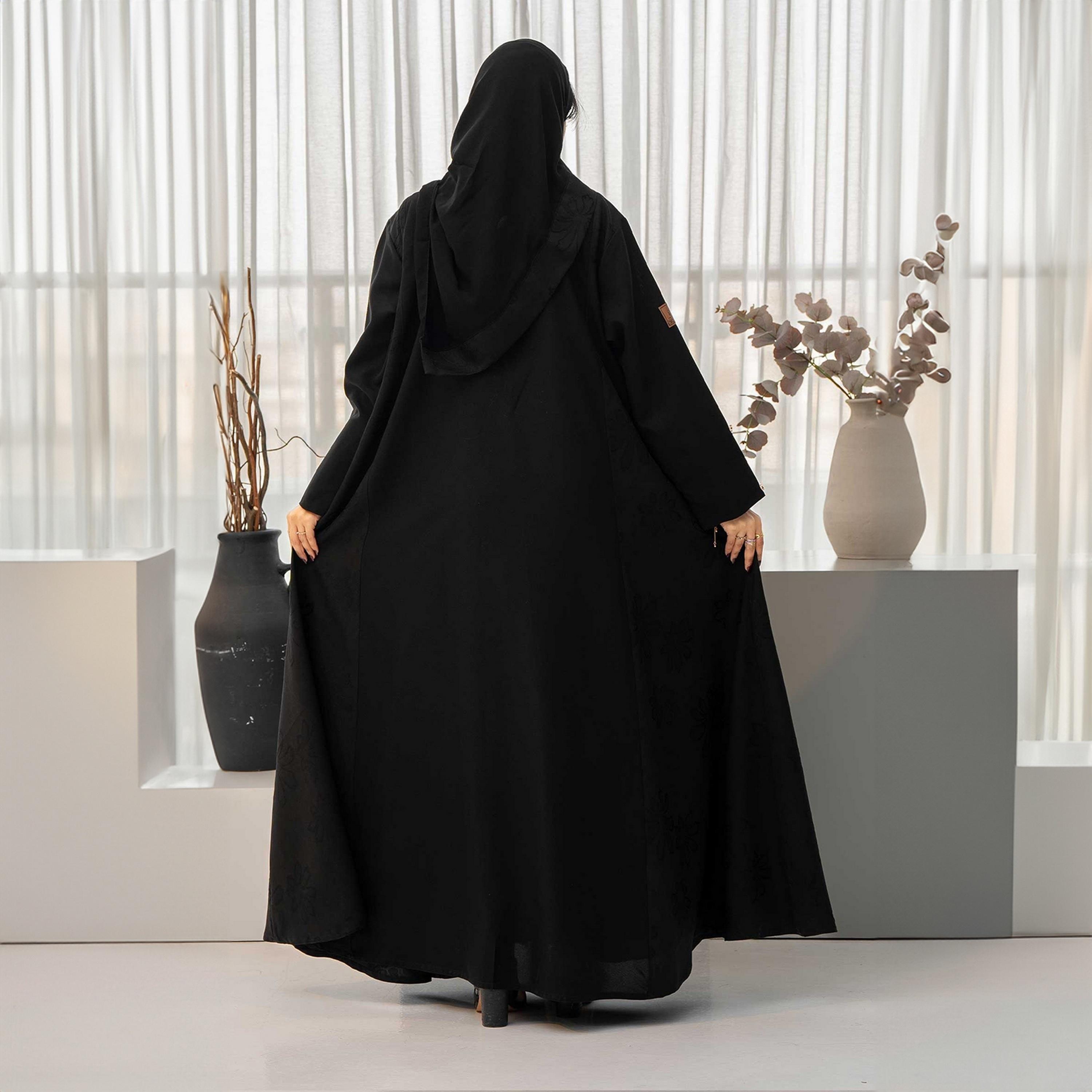 عباية نسائية سوداء مزخرفة بالزهور مع حجاب من زاهيه-women-arabicclothing-abayas-image-4