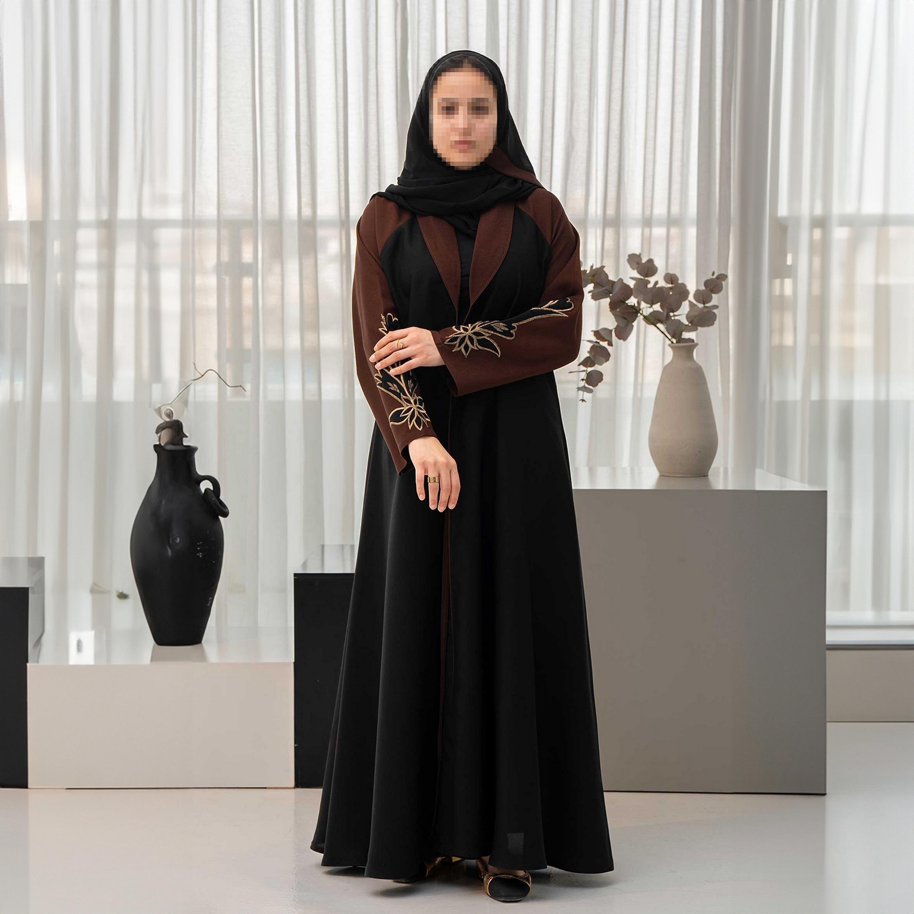 عباية نسائية سوداء مطرزة بلونين مع حجاب من زاهيه-women-arabicclothing-abayas-image-3