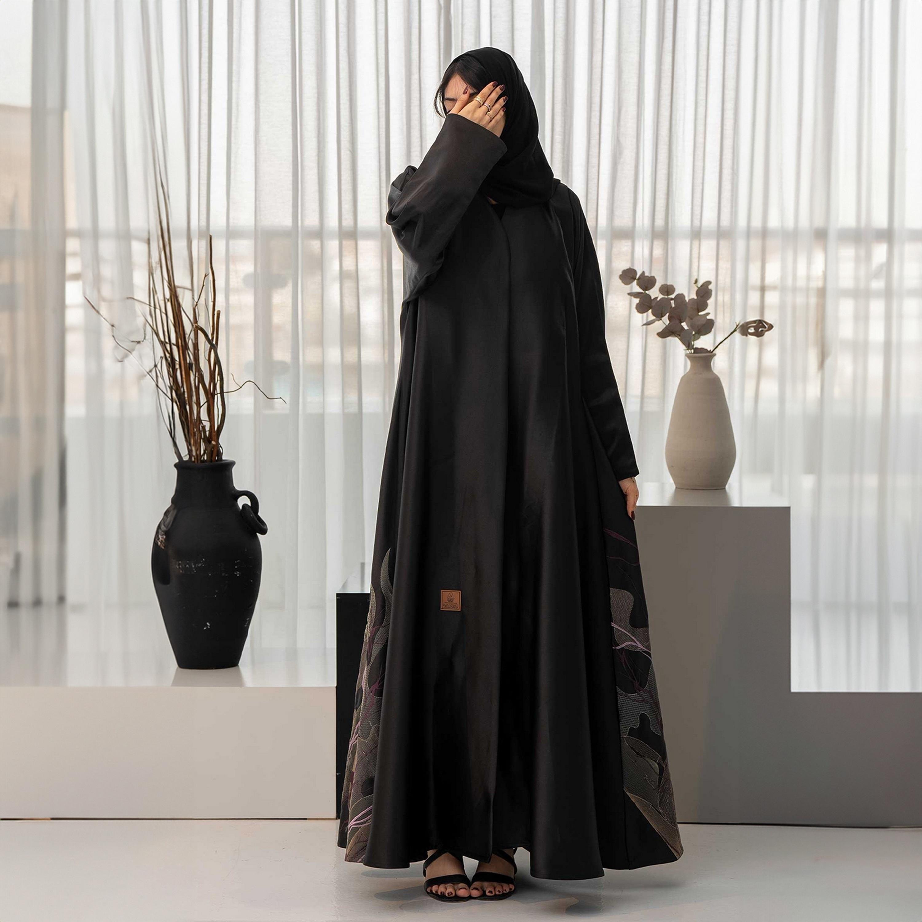 Zahiyh Black Embroidered Women's Cloche Abaya with Hijab-women-arabicclothing-abayas-image-1