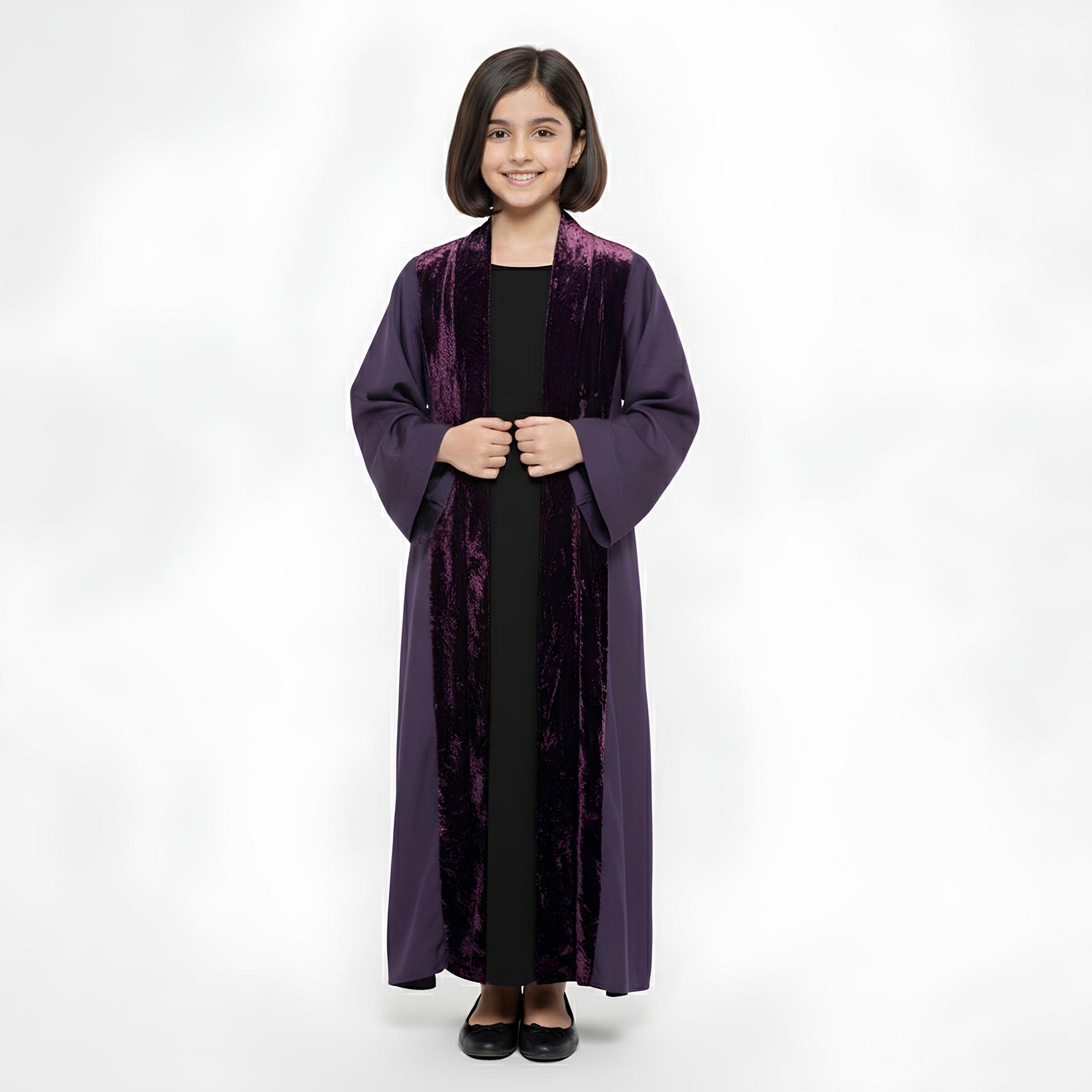 Hawraa Purple Dual Tone Linen Girls Abaya-girls-arabicclothing-abayas-image-1