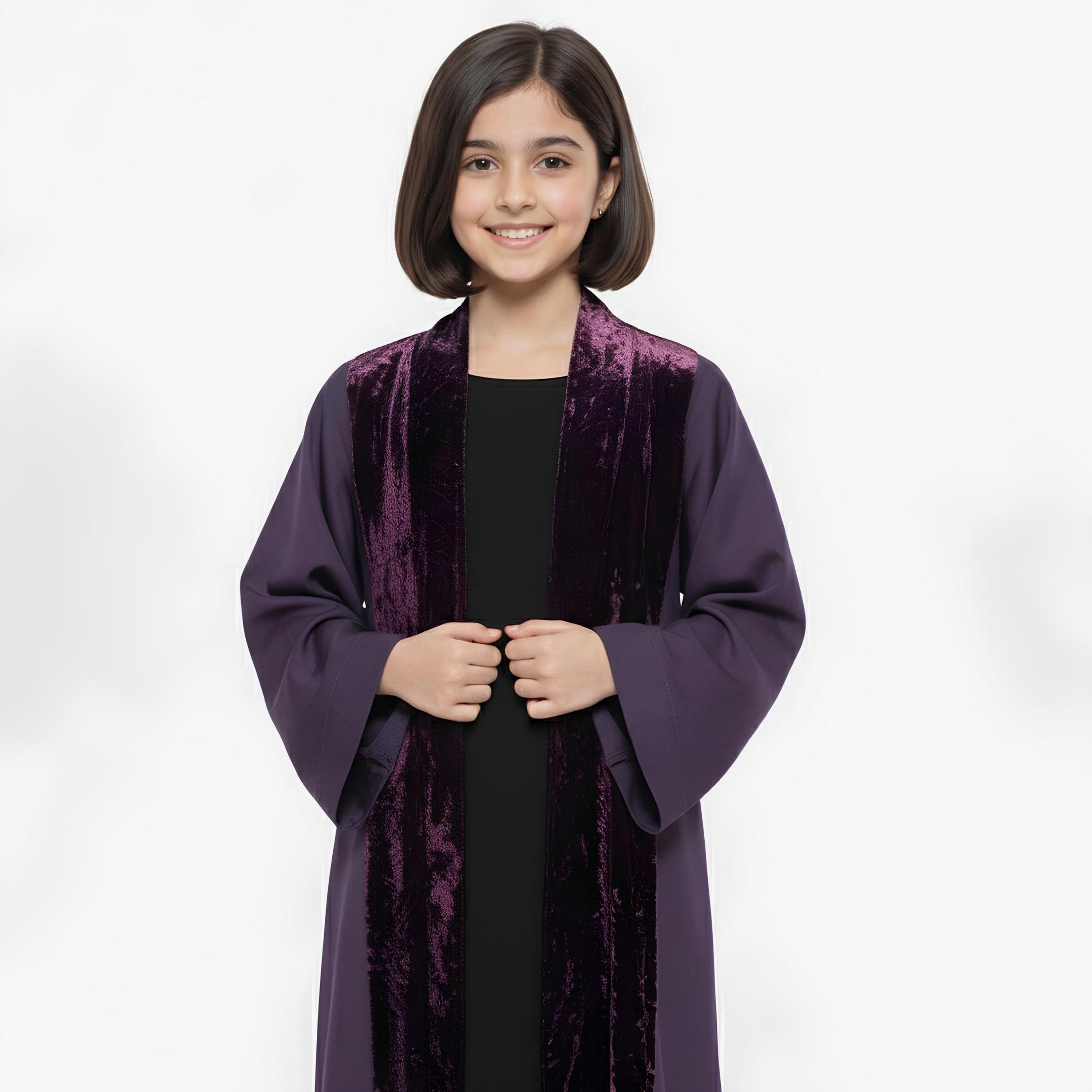 Hawraa Purple Dual Tone Linen Girls Abaya-girls-arabicclothing-abayas-image-2