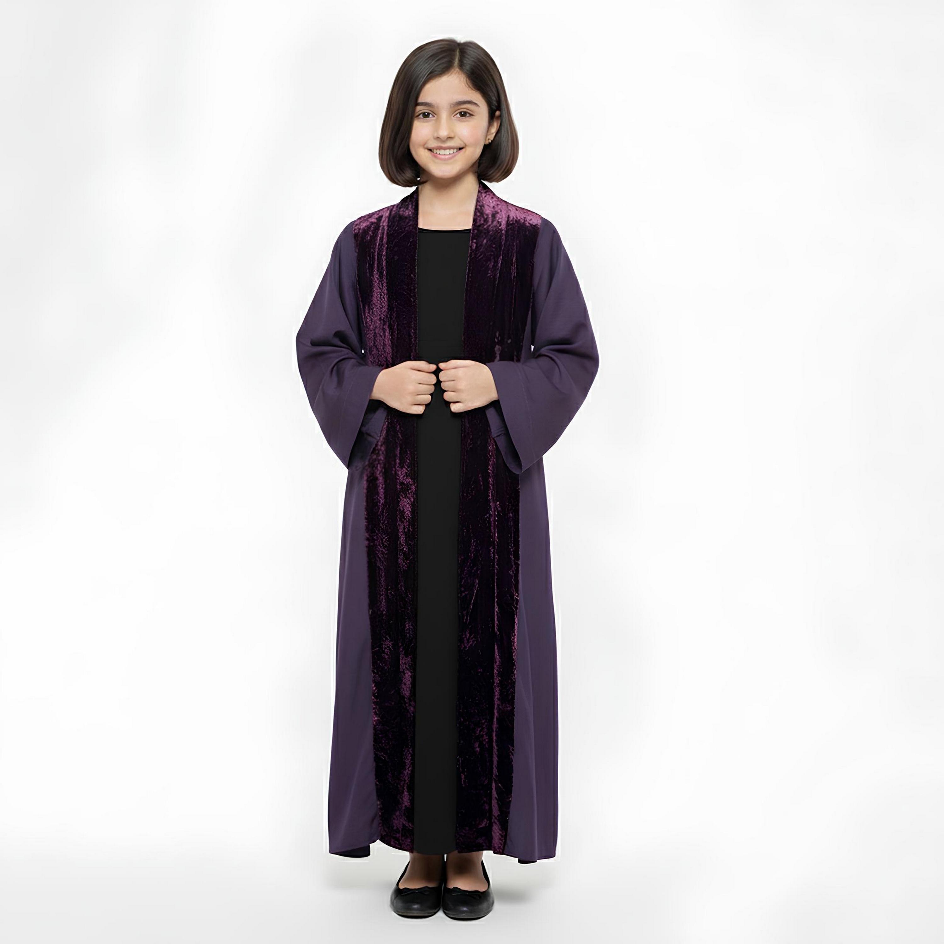 Hawraa Purple Dual Tone Linen Girls Abaya-girls-arabicclothing-abayas-image-3
