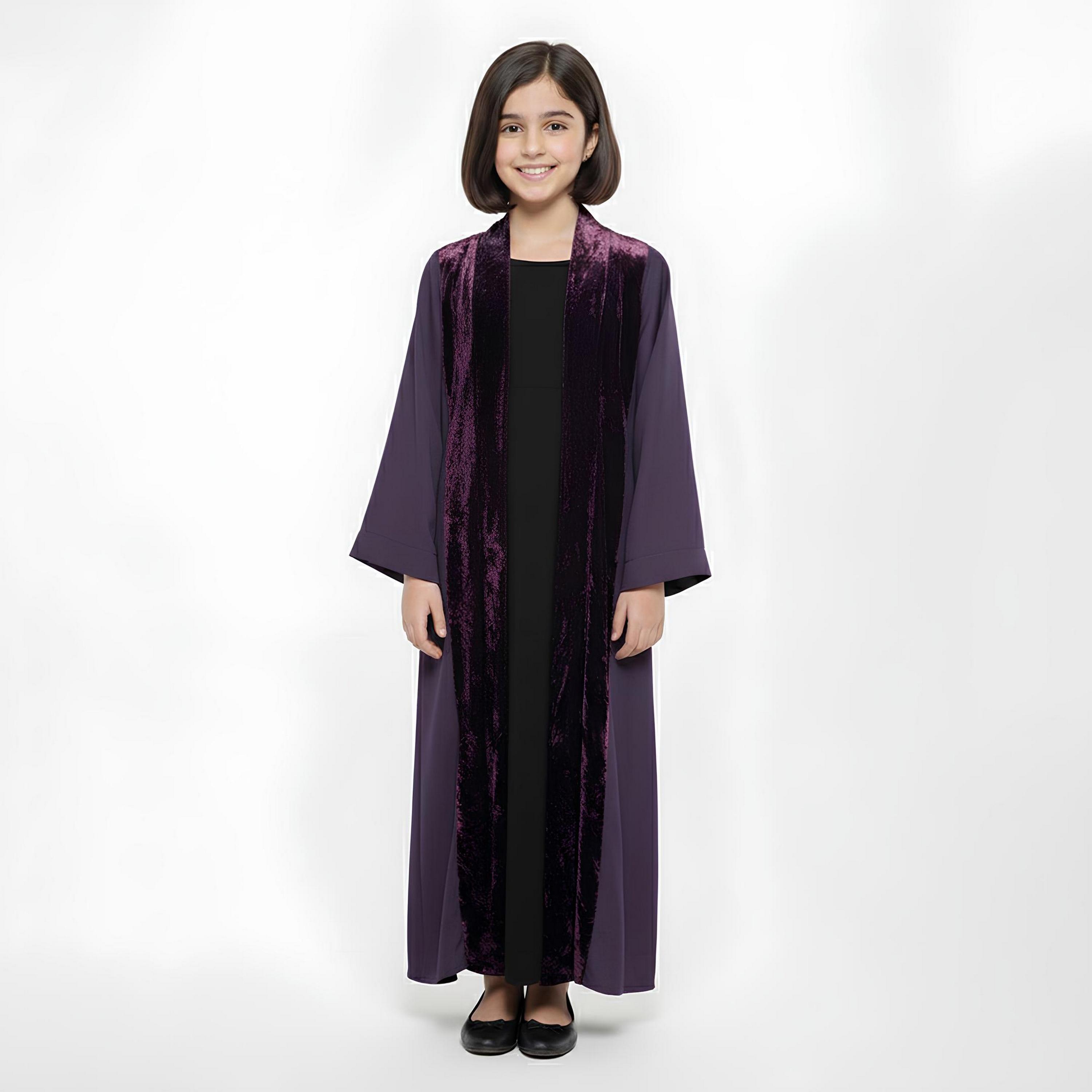 Hawraa Purple Dual Tone Linen Girls Abaya-girls-arabicclothing-abayas-image-4