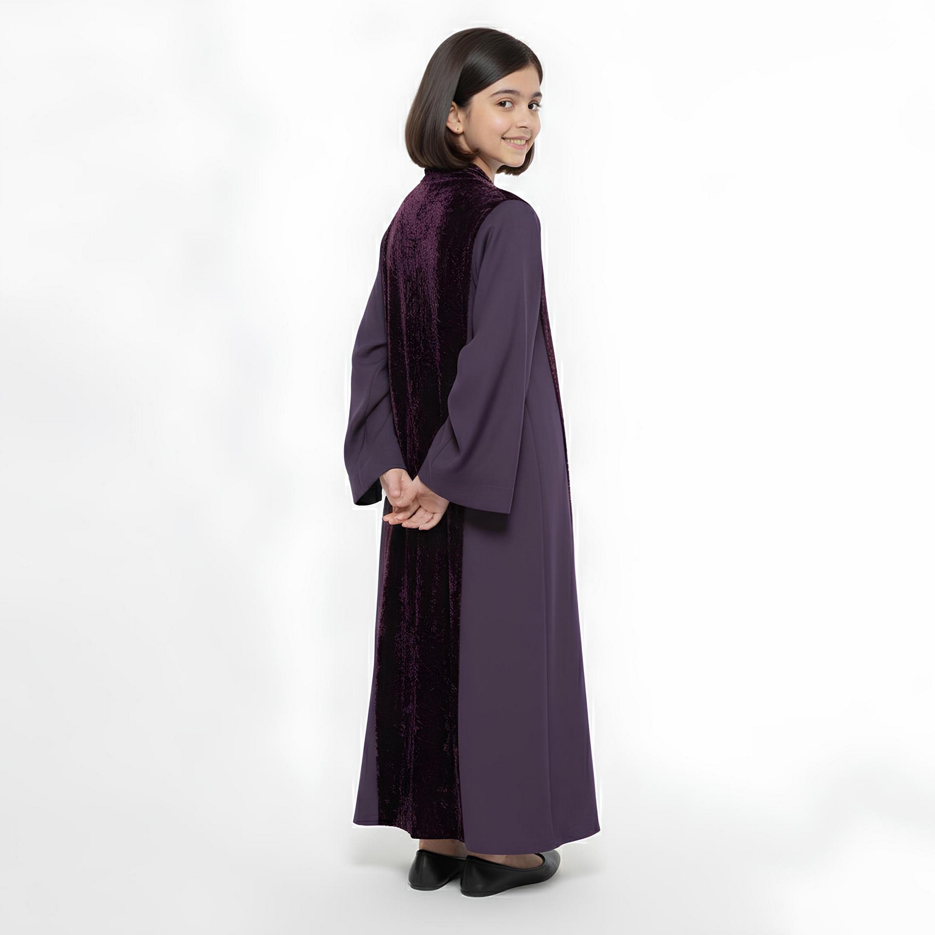 Hawraa Purple Dual Tone Linen Girls Abaya-girls-arabicclothing-abayas-image-5