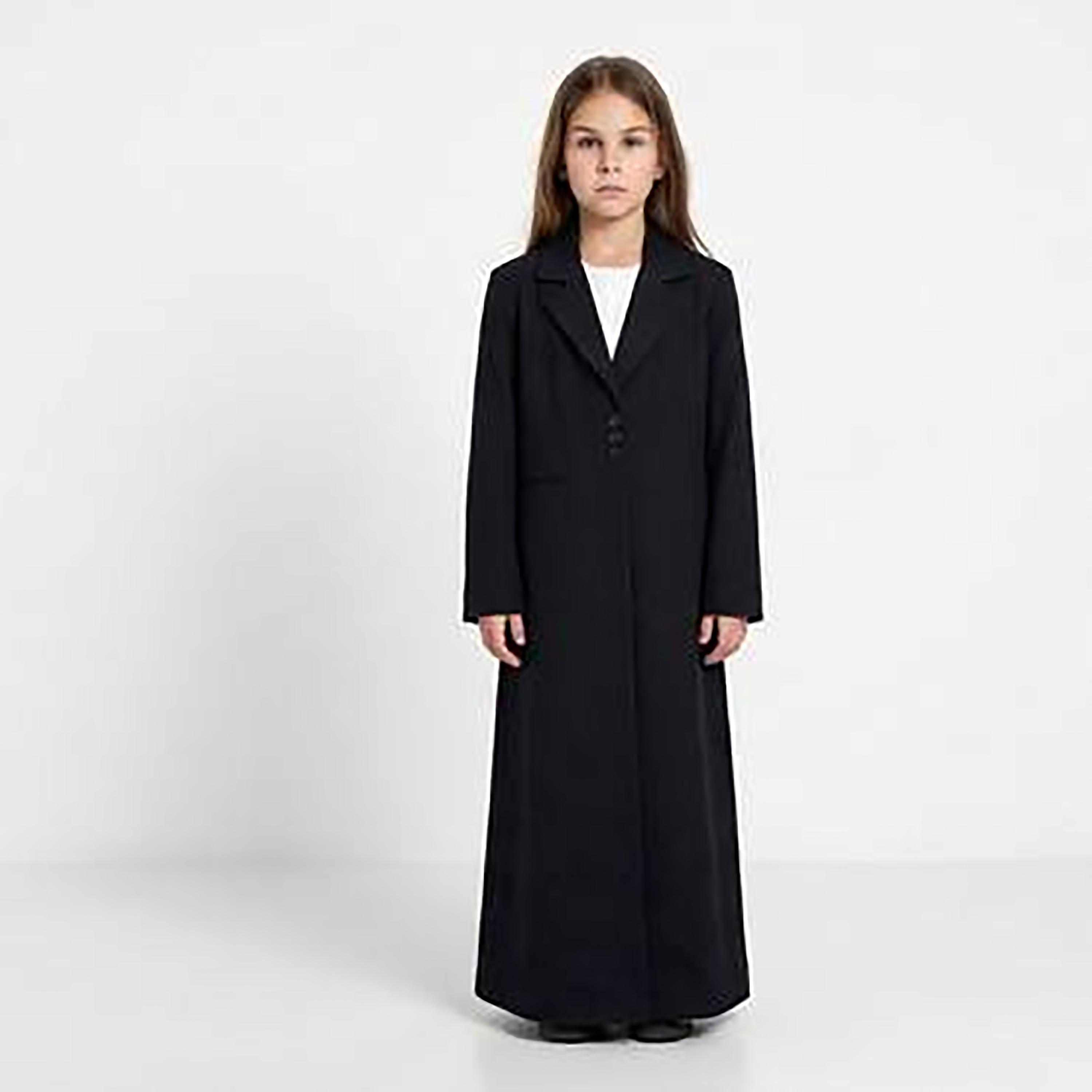 Hawraa Abaya Black Lapel Collar Linen Girls Formal Blazer Style Abaya-girls-arabicclothing-abayas-image-1