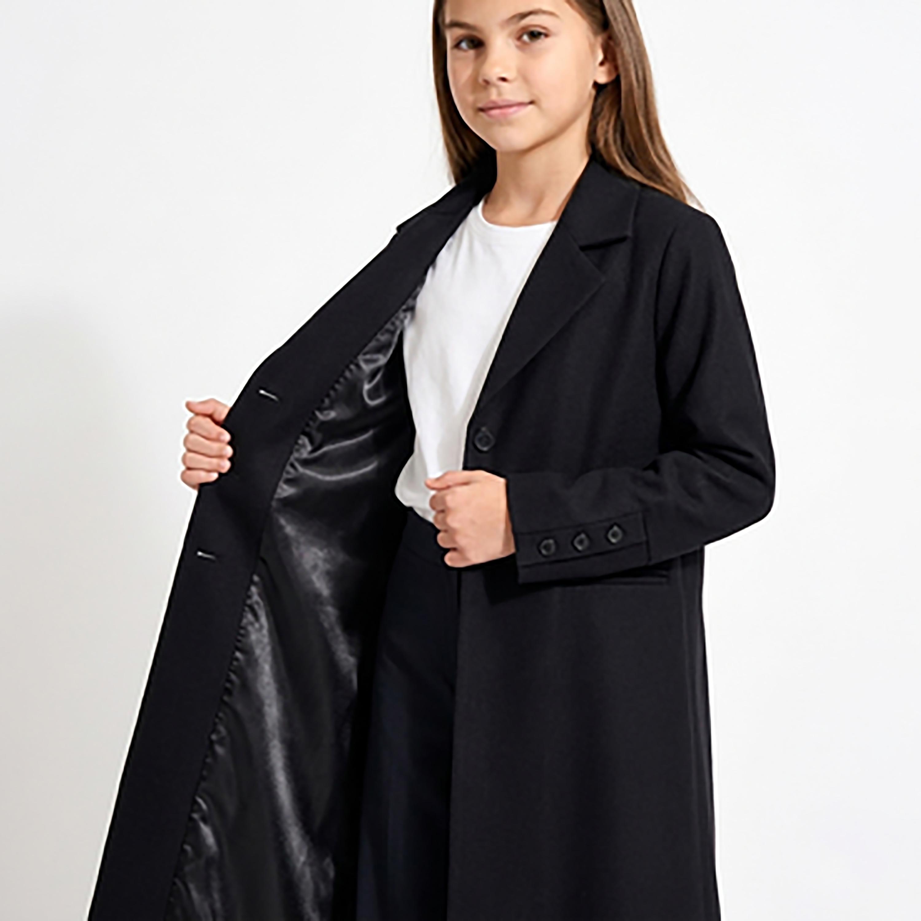 Hawraa Abaya Black Lapel Collar Linen Girls Formal Blazer Style Abaya-girls-arabicclothing-abayas-image-3