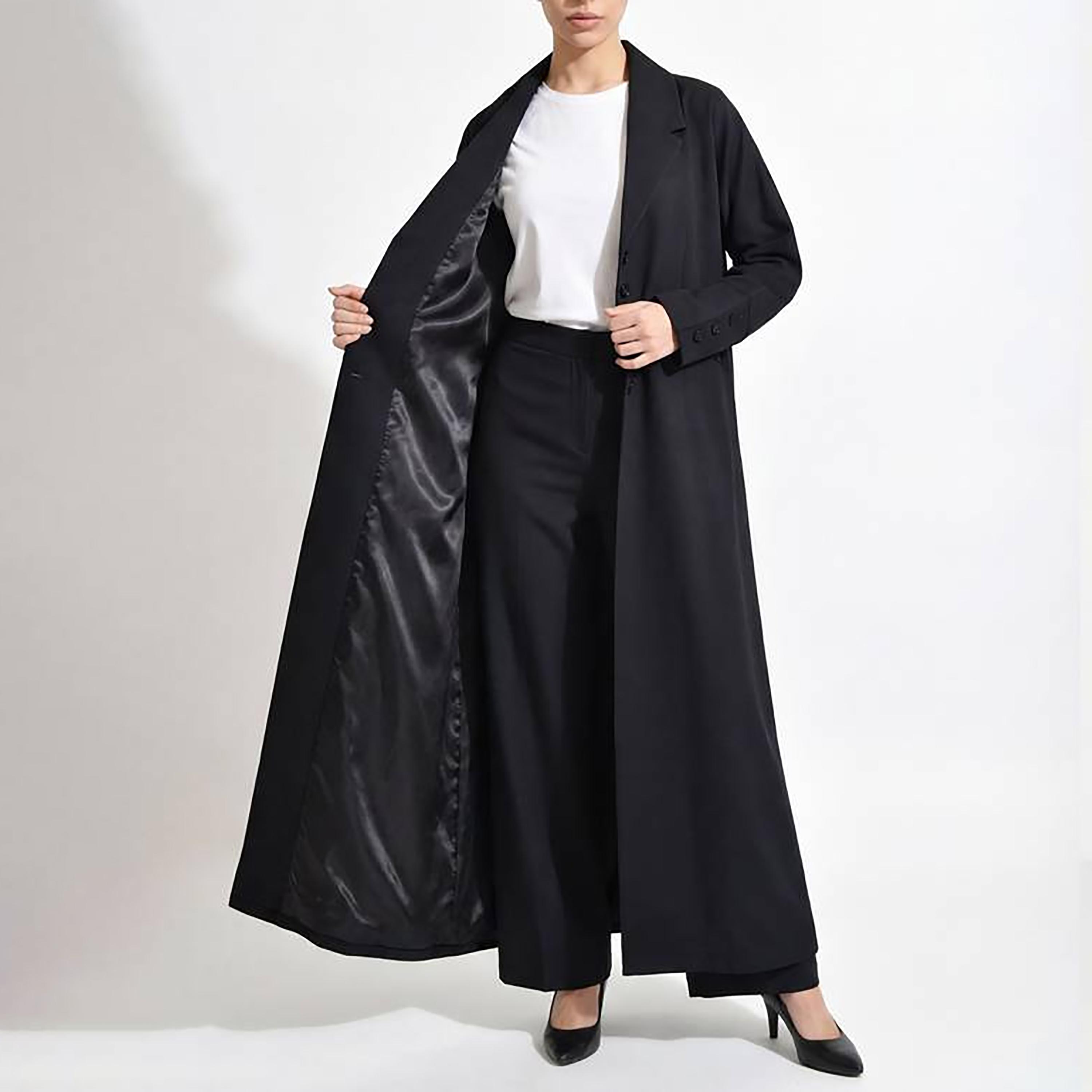 Hawraa Abaya Black Lapel Collar Linen Women's Formal Blazer Style Abaya-women-arabicclothing-abayas-image-3