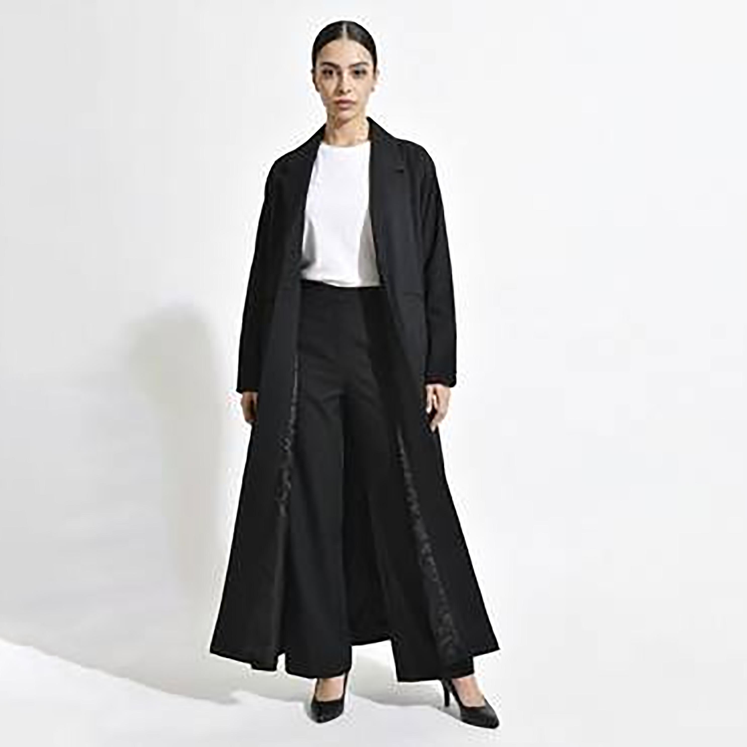 Hawraa Abaya Black Lapel Collar Linen Women's Formal Blazer Style Abaya-women-arabicclothing-abayas-image-6