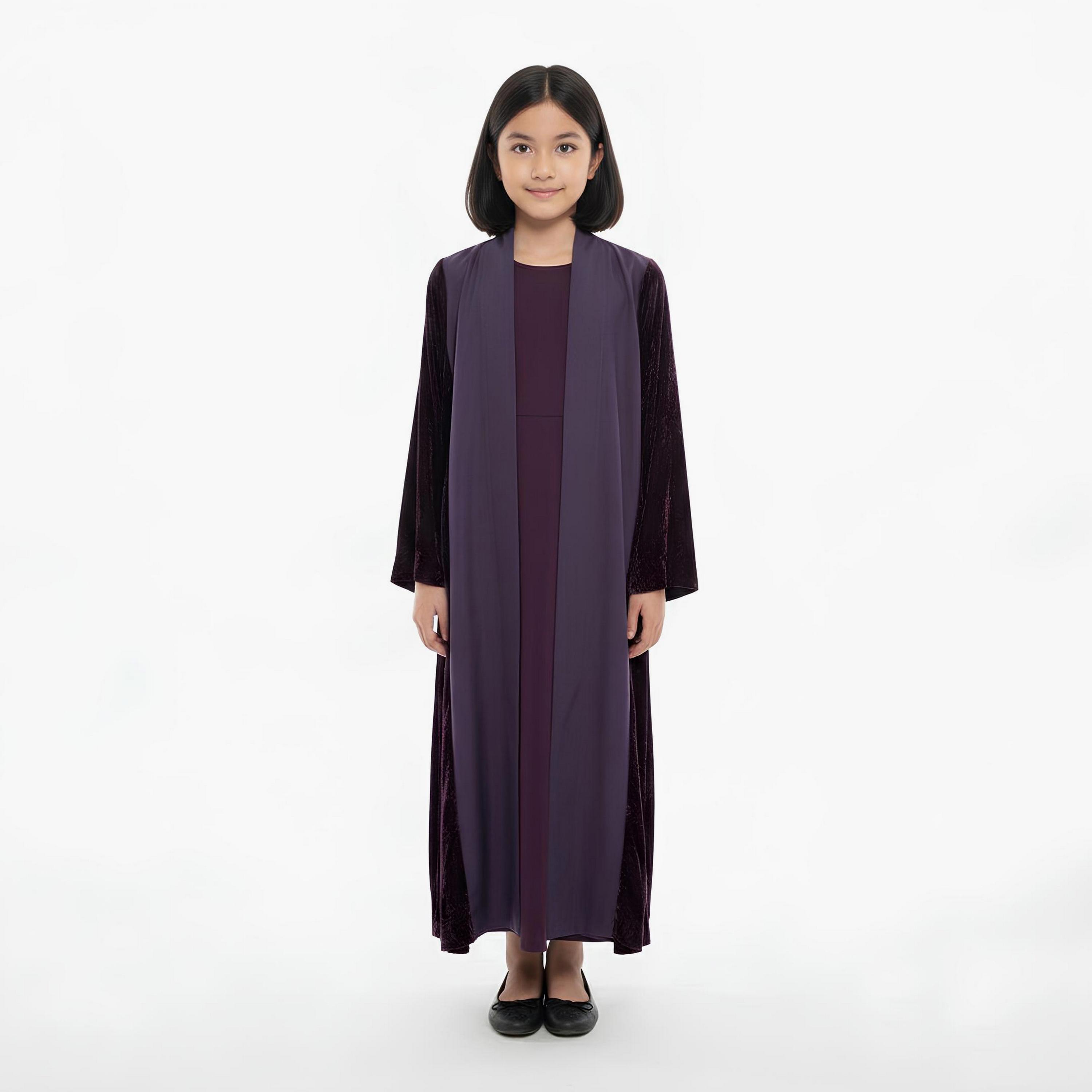 Hawraa Purple Dual Tone Linen Girls Abaya-girls-arabicclothing-abayas-image-1