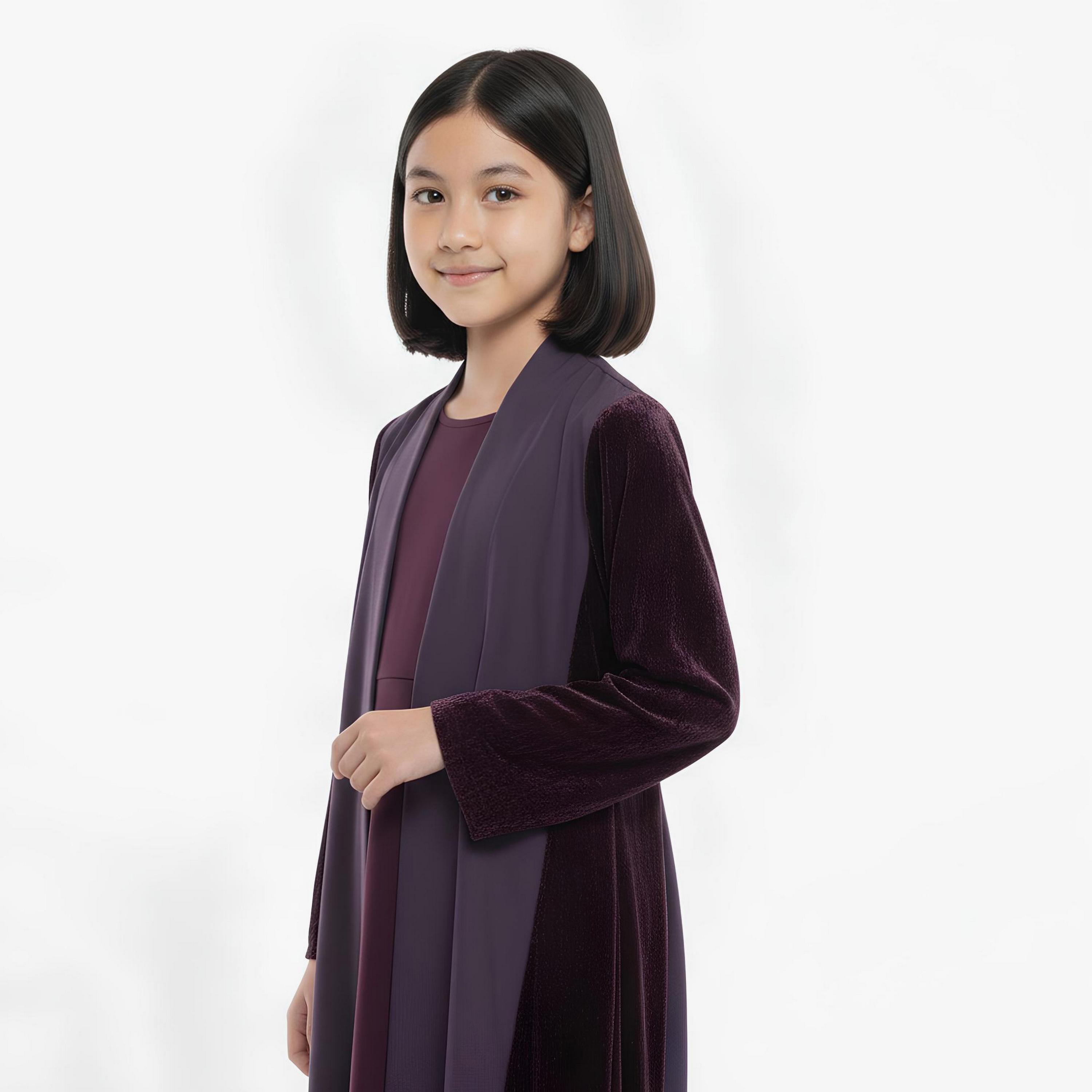Hawraa Purple Dual Tone Linen Girls Abaya-girls-arabicclothing-abayas-image-2