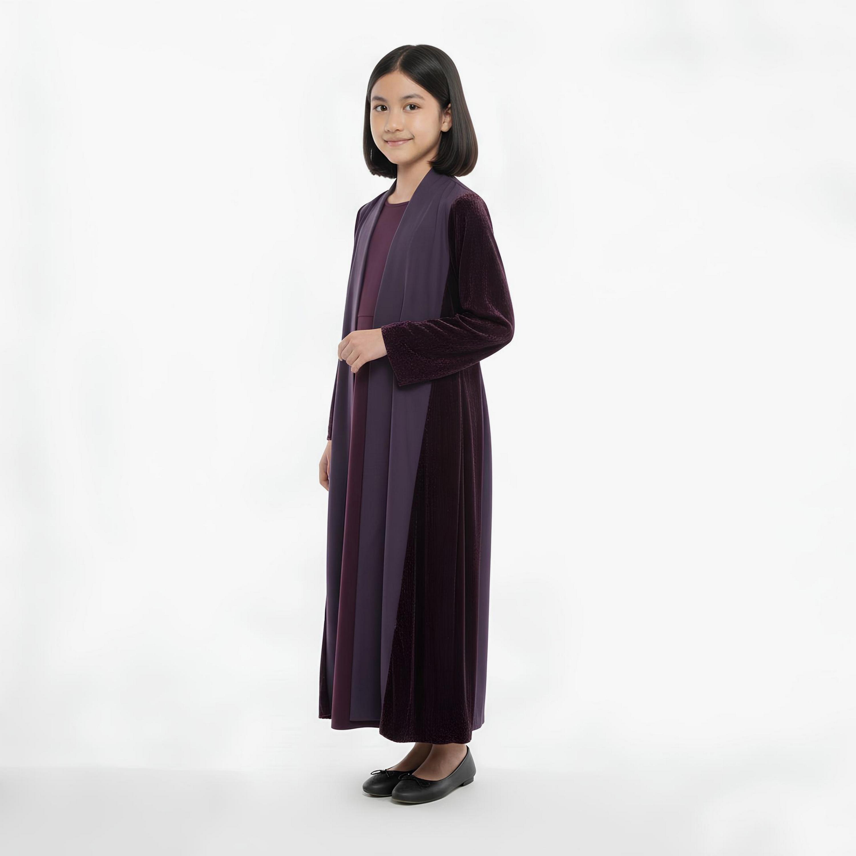 Hawraa Purple Dual Tone Linen Girls Abaya-girls-arabicclothing-abayas-image-3