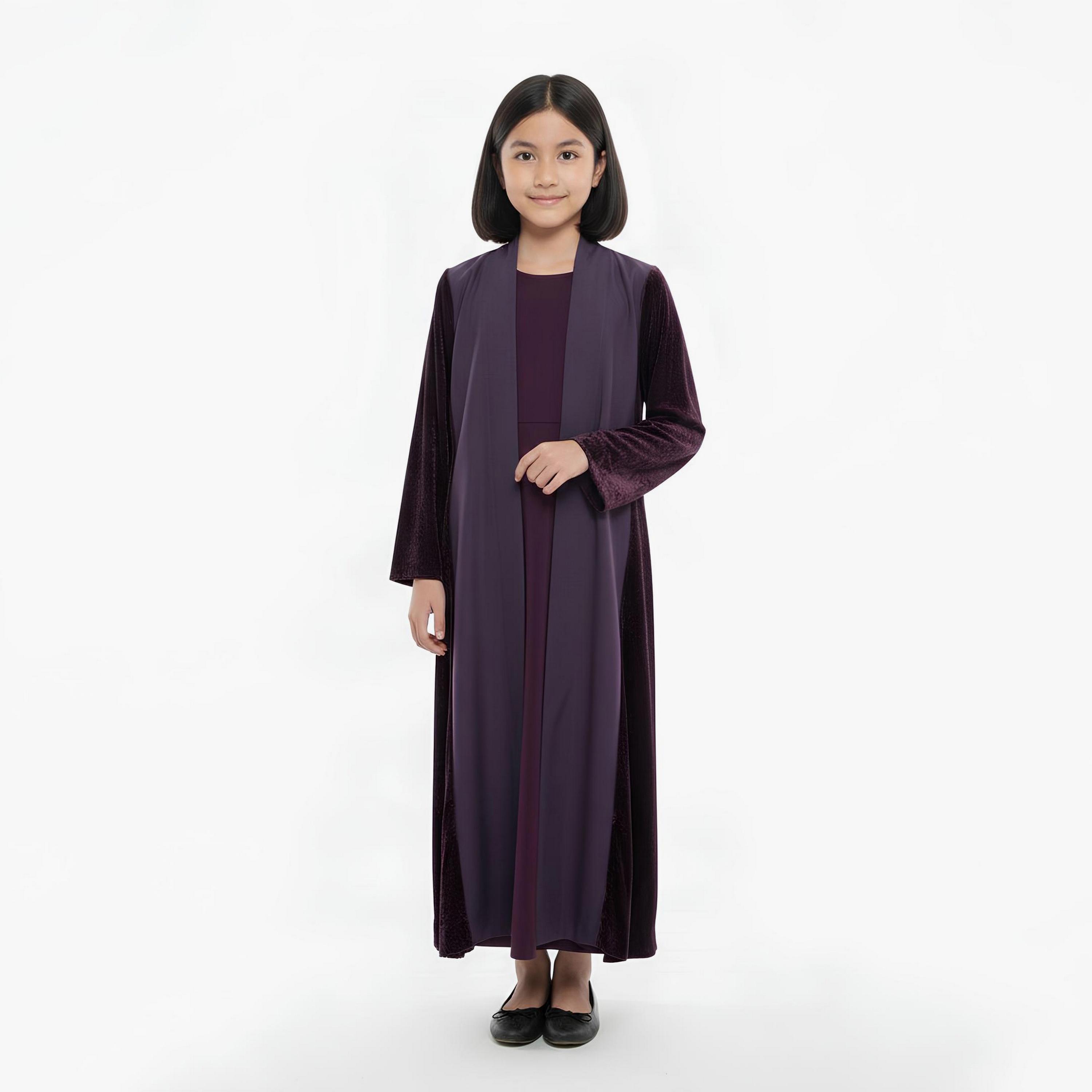 Hawraa Purple Dual Tone Linen Girls Abaya-girls-arabicclothing-abayas-image-4