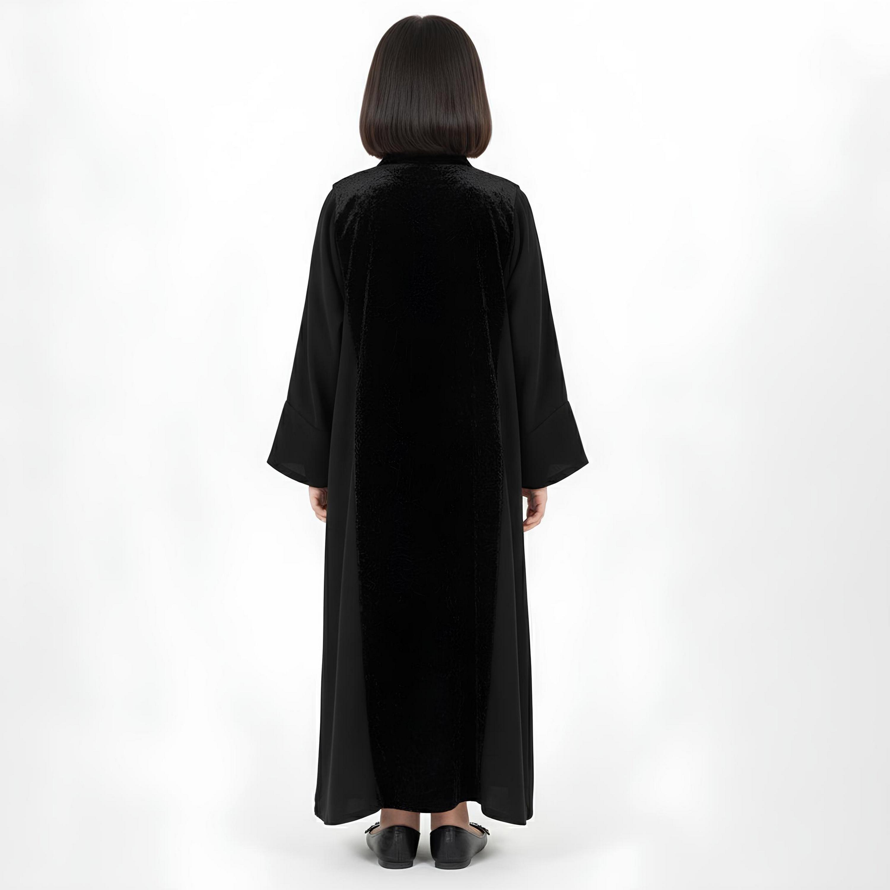 Hawraa Black Dual Tone Wide Sleeves Linen Girls Abaya-girls-arabicclothing-abayas-image-5