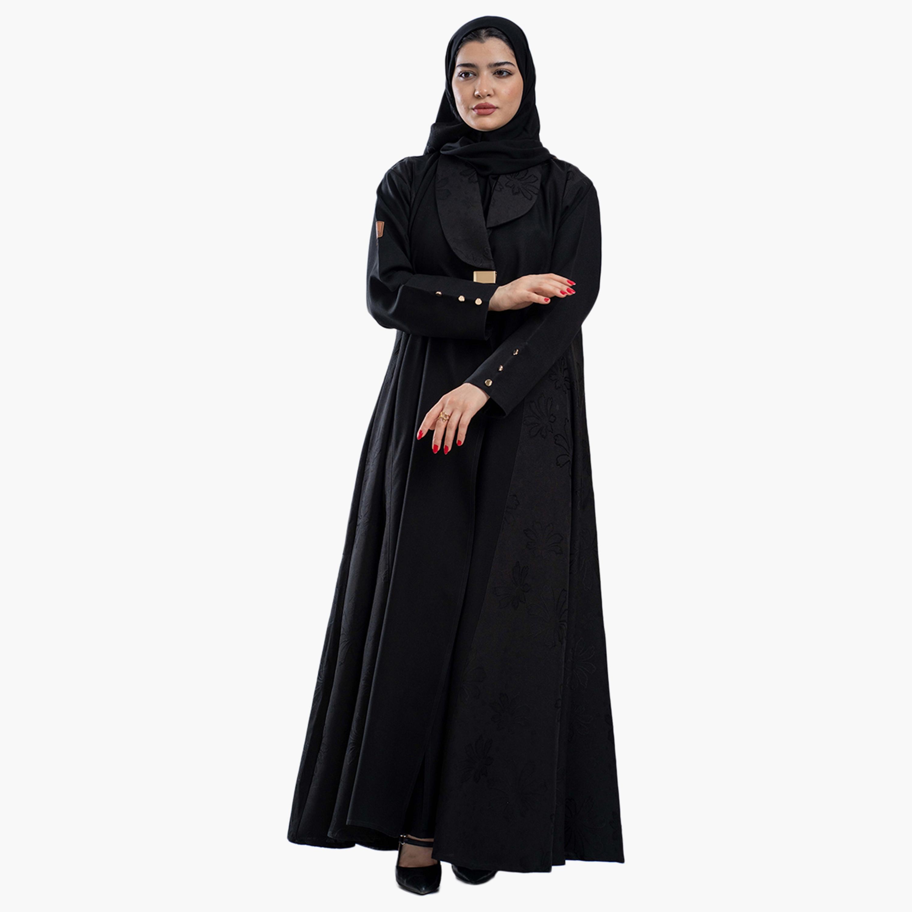 عباية نسائية سوداء الجاكار مع حجاب من زاهيه-women-arabicclothing-abayas-image-1