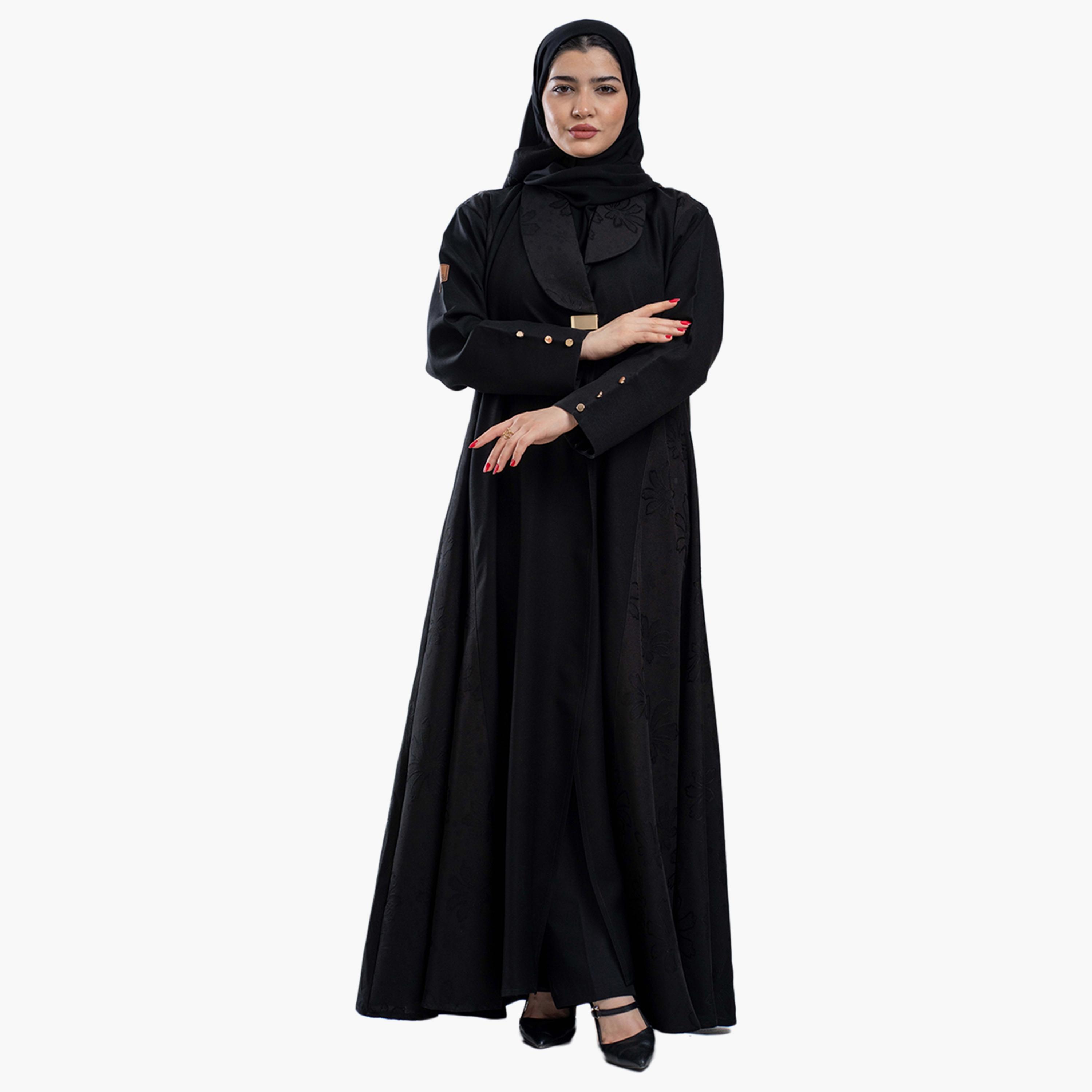 عباية نسائية سوداء الجاكار مع حجاب من زاهيه-women-arabicclothing-abayas-image-2