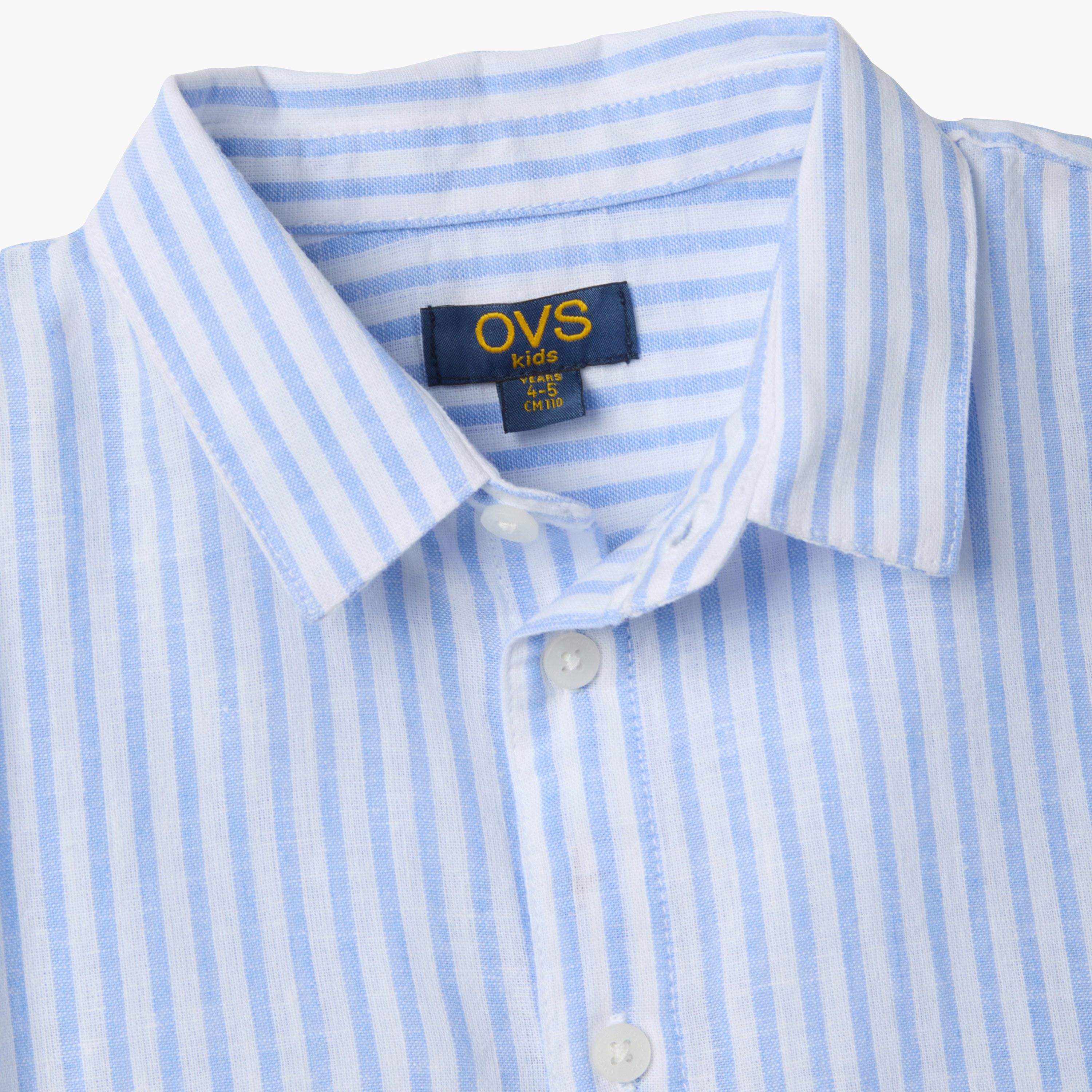 قميص مخطط رأسياً بأكمام قصيرة وقصة عادية (ريجيلار فيت) من أو في إس-boys-clothing-shirts-image-3