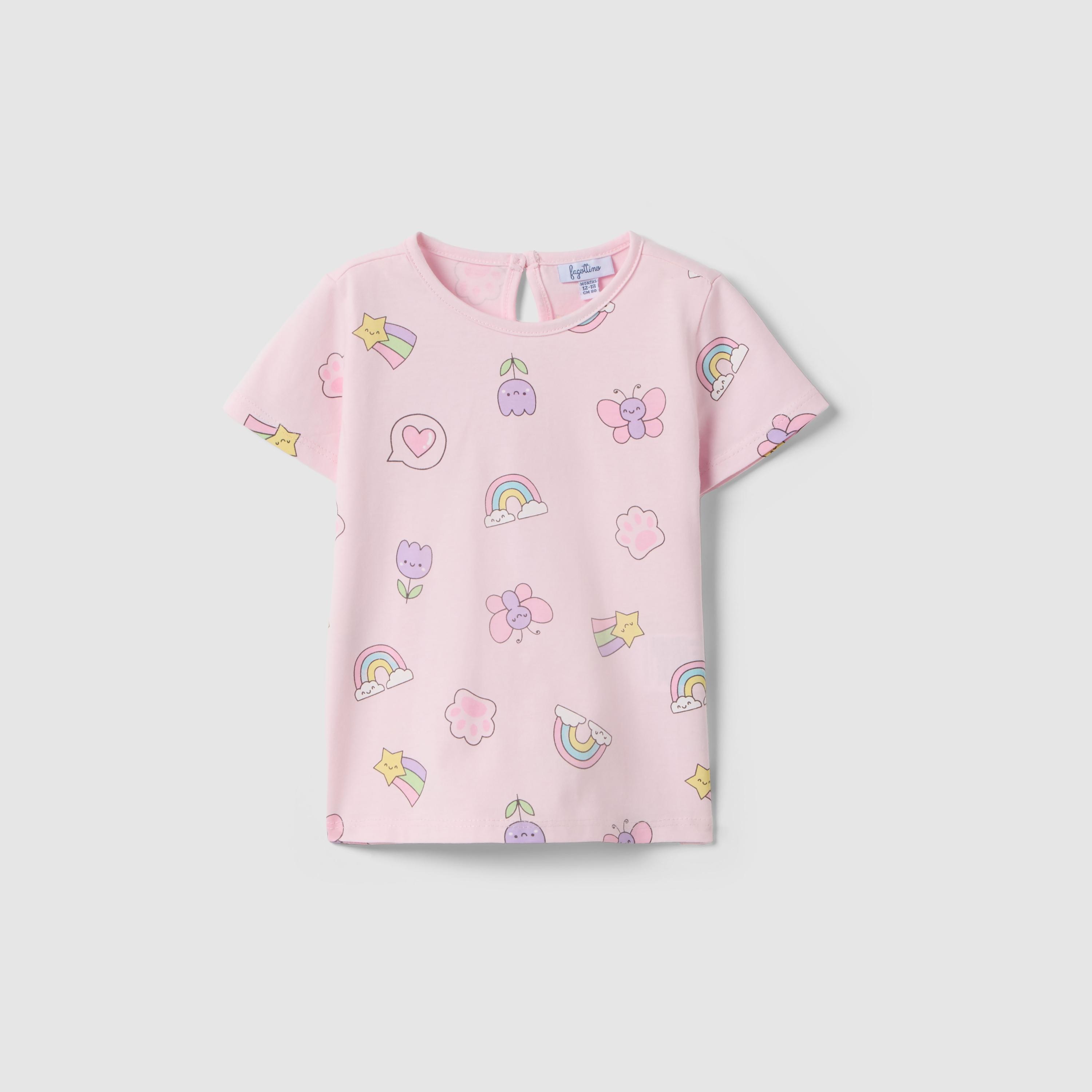 تيشيرت مطبوع أكمام قصيرة بتصميم ملصقات "ستيكرز" من أو في إس-girls-clothing-tshirts-image-1