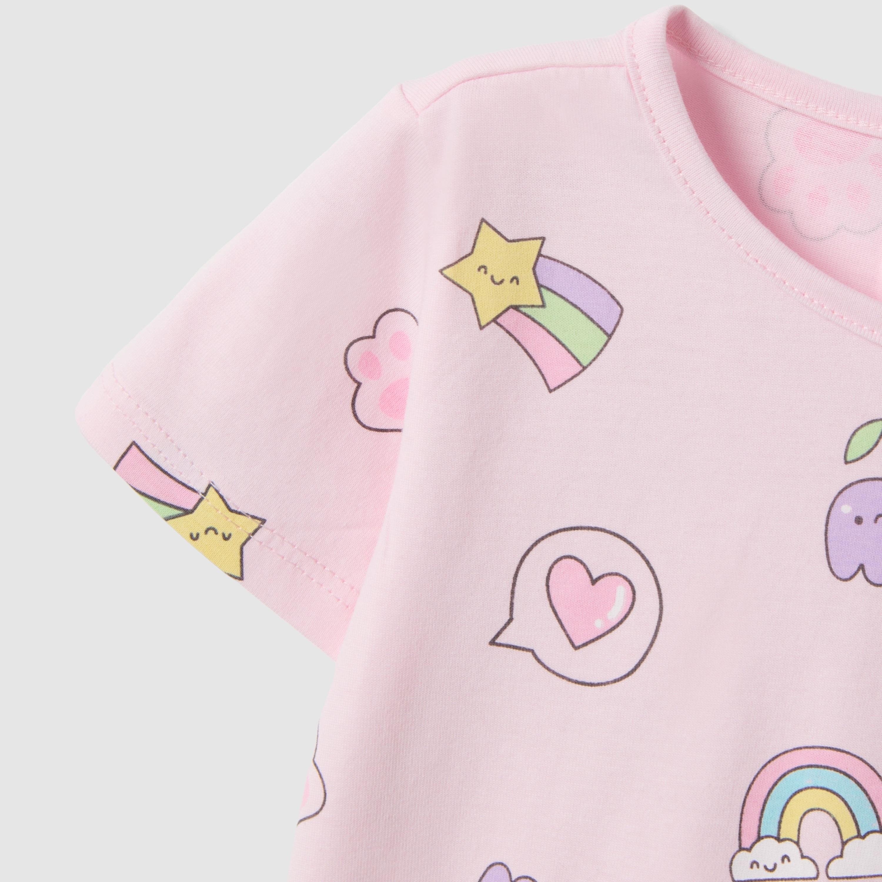 تيشيرت مطبوع أكمام قصيرة بتصميم ملصقات "ستيكرز" من أو في إس-girls-clothing-tshirts-image-3